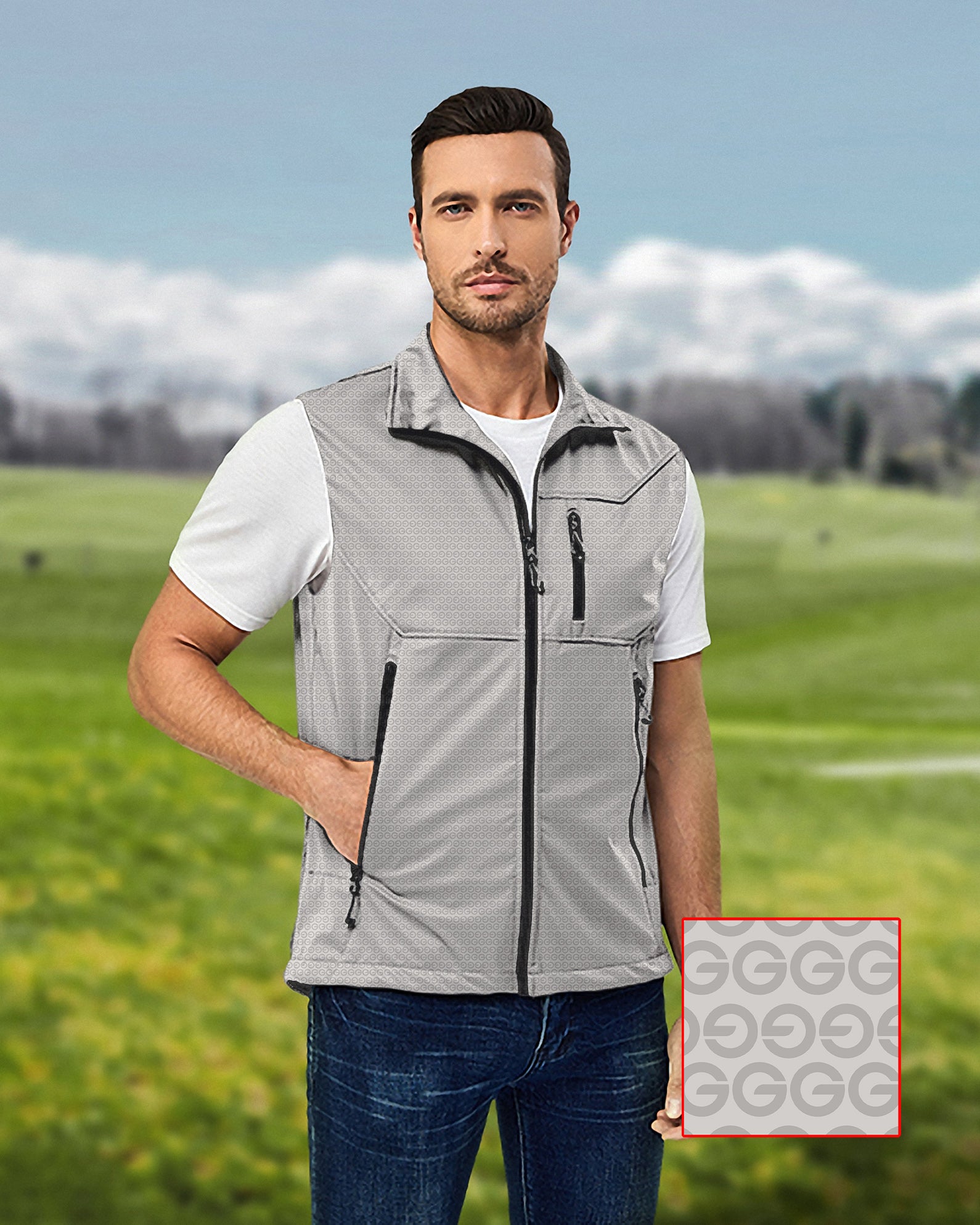 Men's Beige G lightweight softshell sleeveless jacket for golf, windproof and waterproof vest