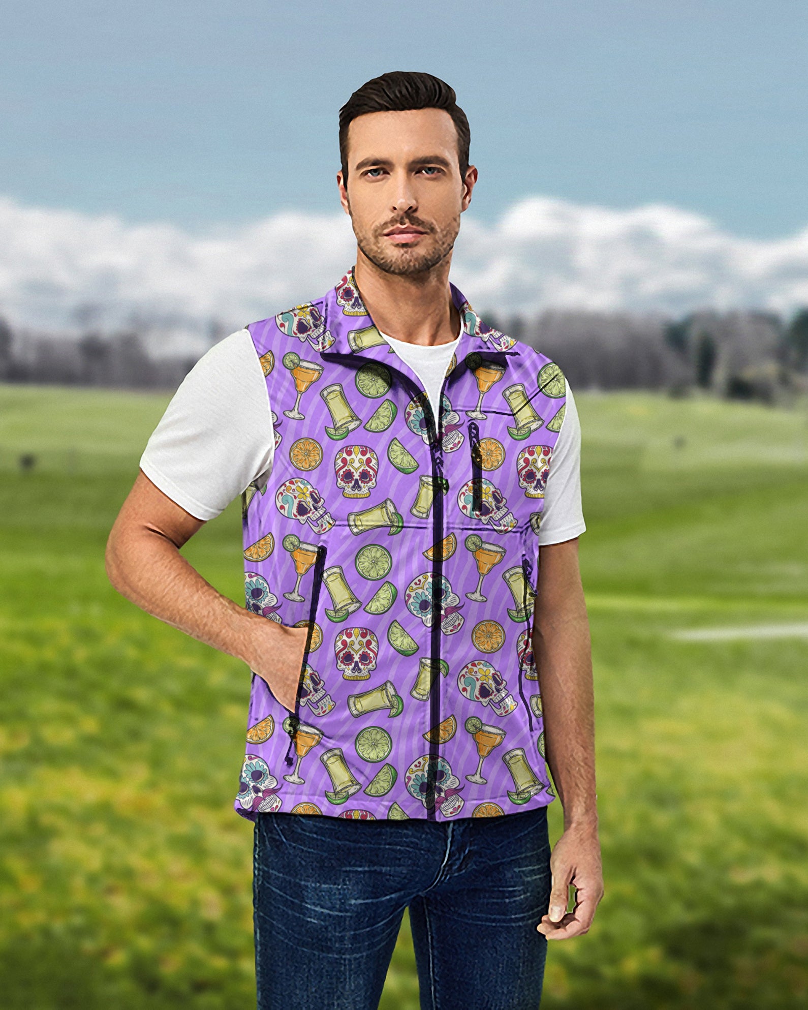 Men's Summer Tequila Lightweight Softshell Vest Sleeveless Jacket for Golf Windproof Waterproof