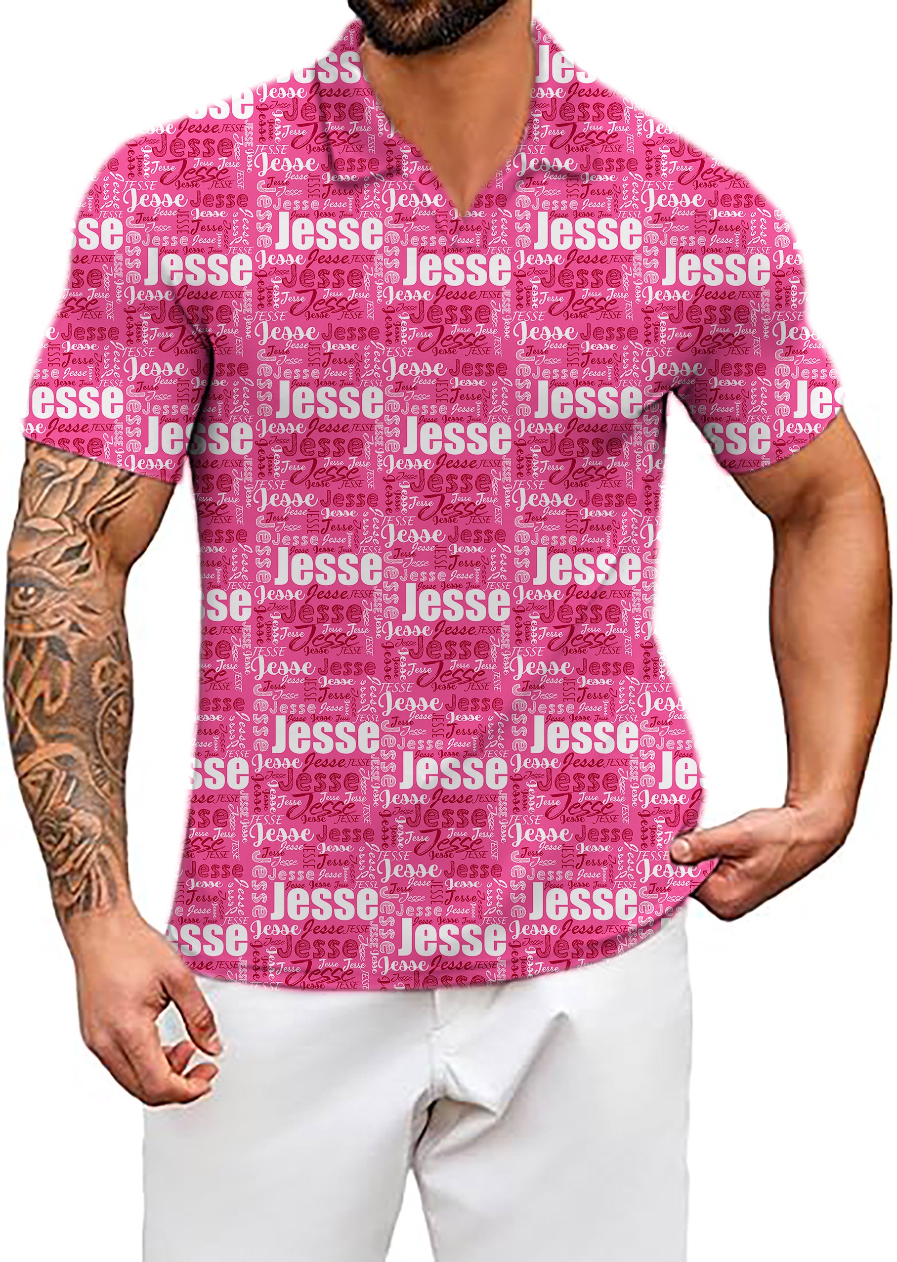 Men's Custom name fuchsia V Neck Golf Polo Shirts