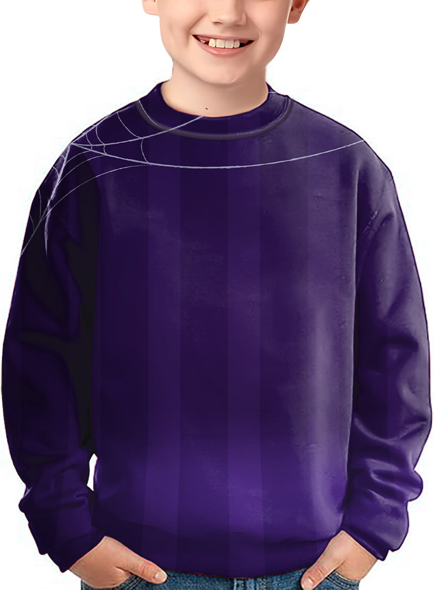 Halloween purple spiderweb Crewneck Pullover Kids Ugly Sweater