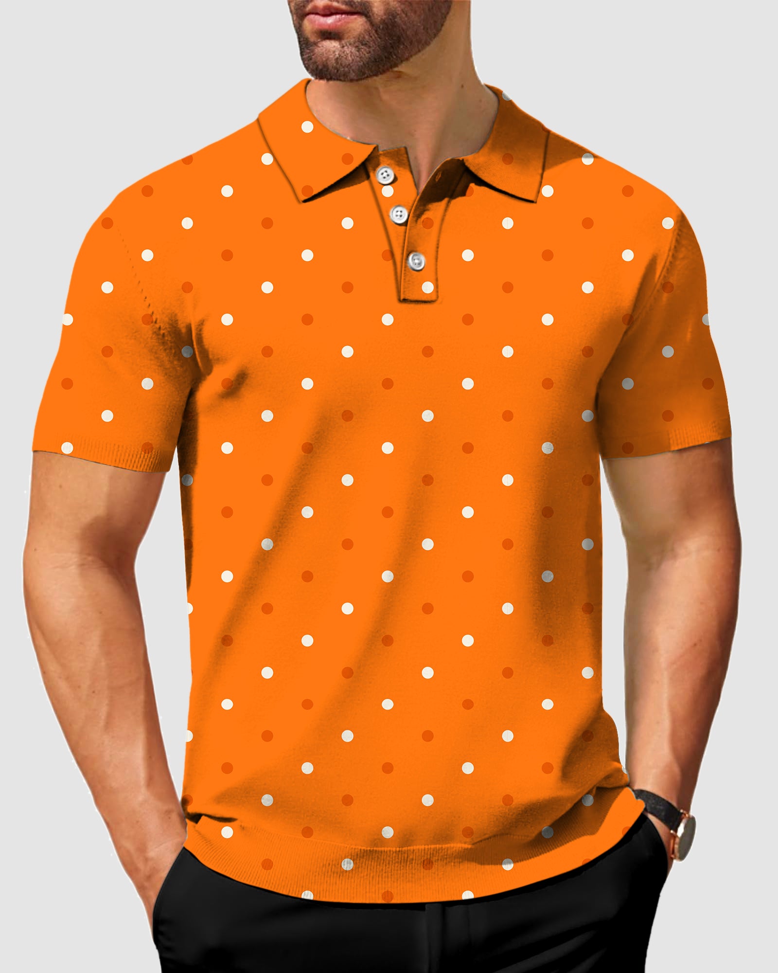Men's Halloween yellow and white polka dots Polo