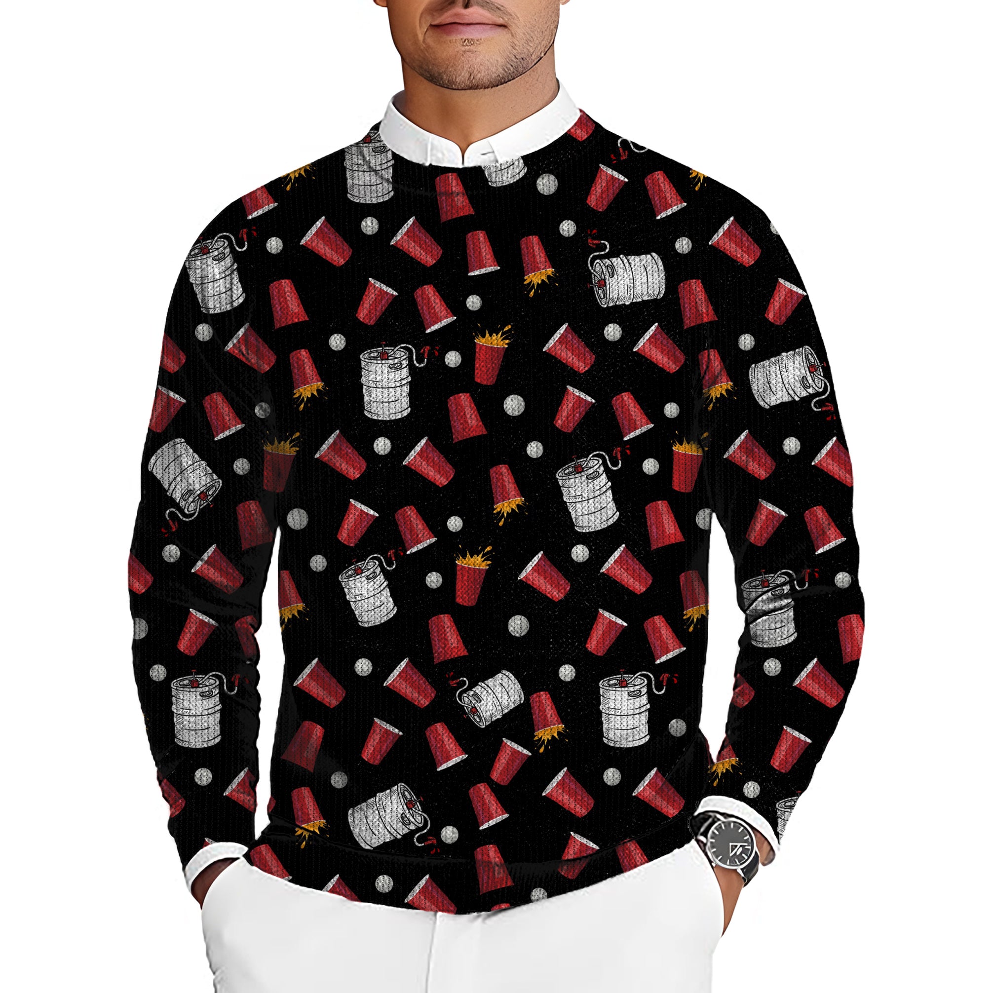 Kegs & Cups Men's Golf Crewneck Pullover Sweaters Ugly Sweater