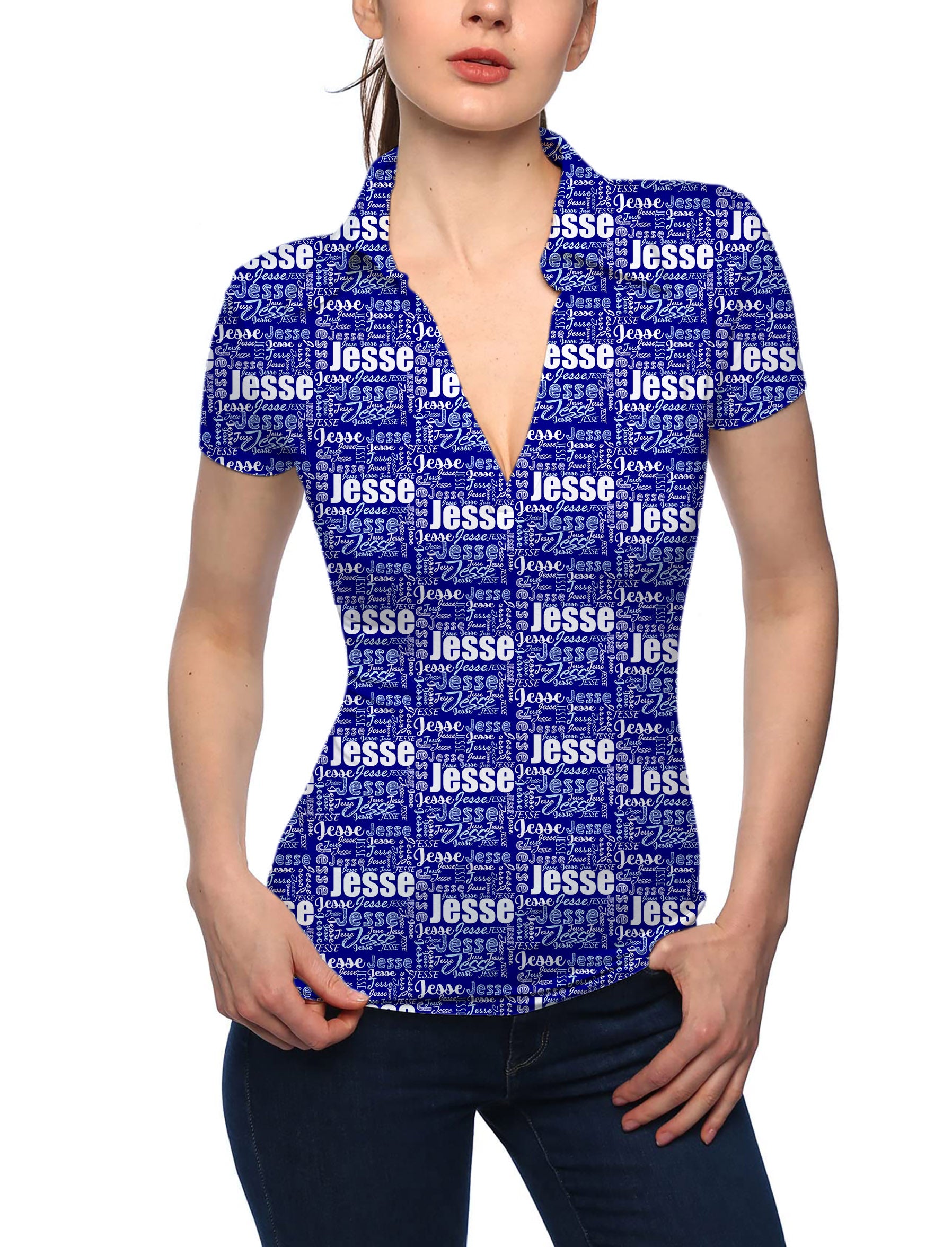 Women's Custom name royal V Neck Golf Polo
