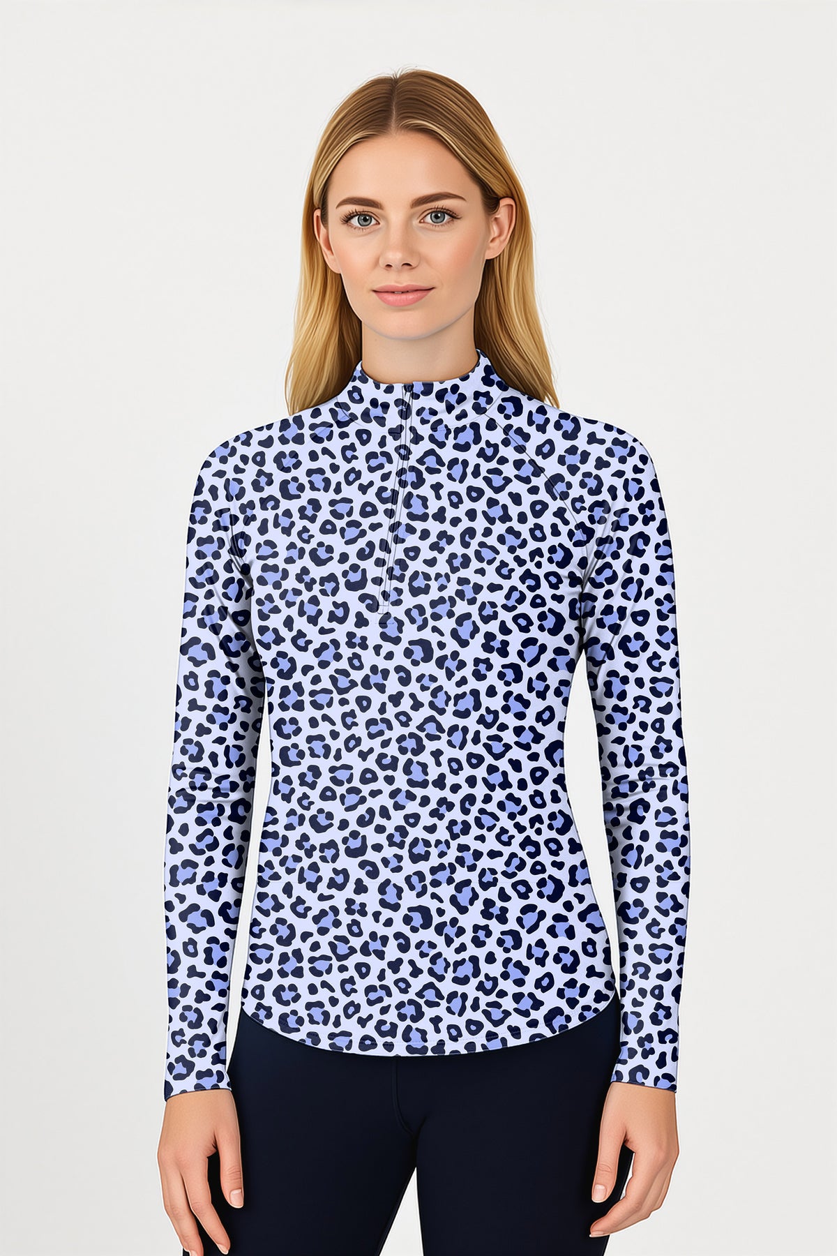 purple leopard print Women's Golf Active 3/4 Zipper Top Long Sleeves