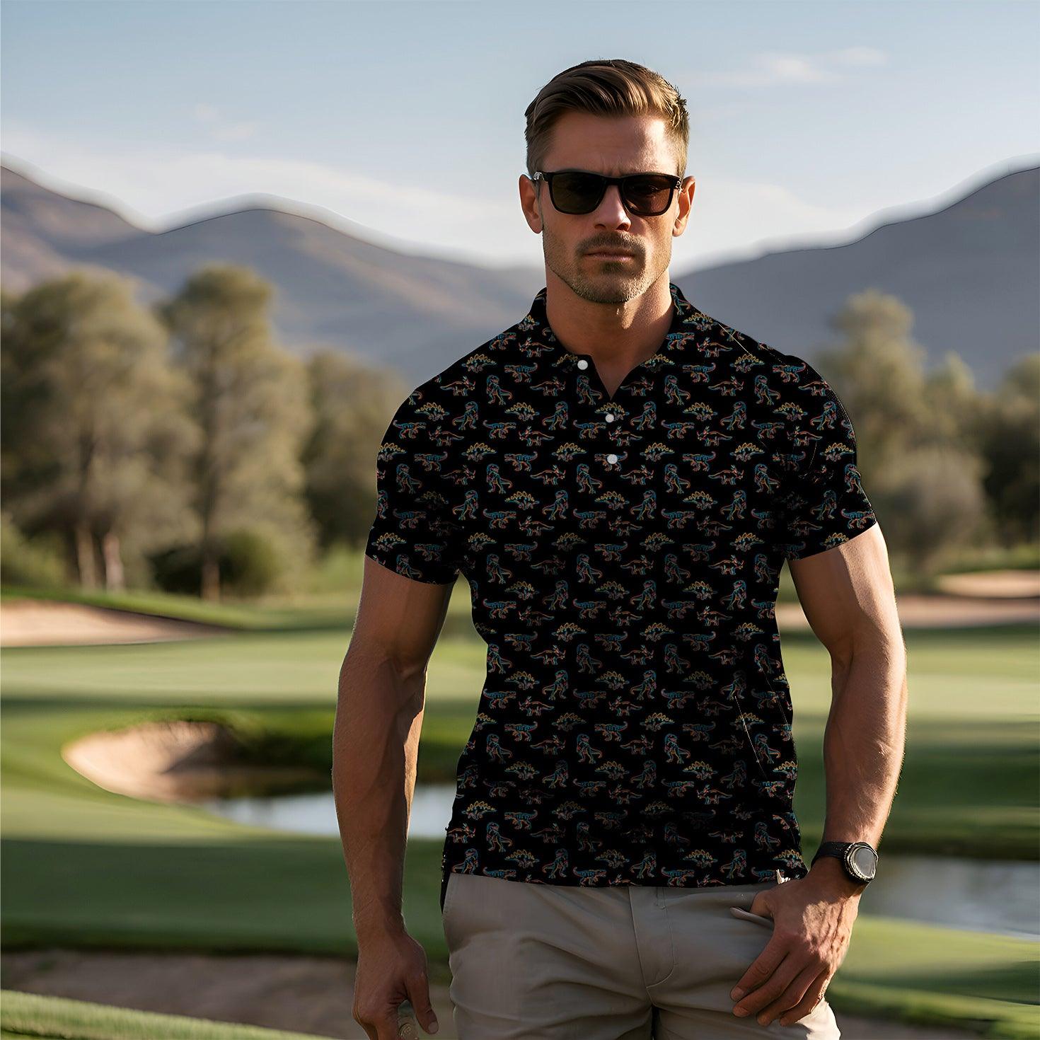 Men's Prehistoric times dinosaur golf polo