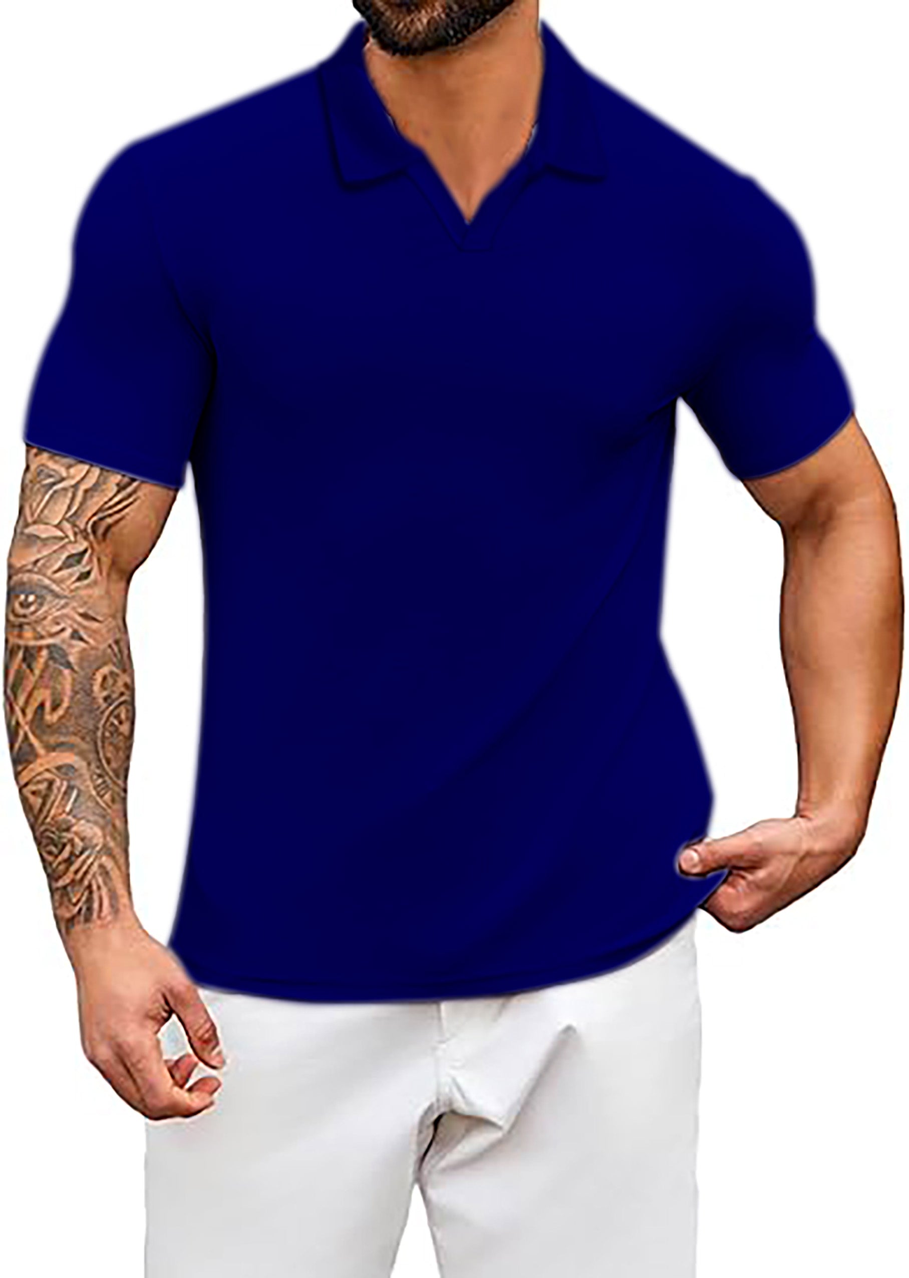 Men's pure navy V Neck Golf Polo Shirts