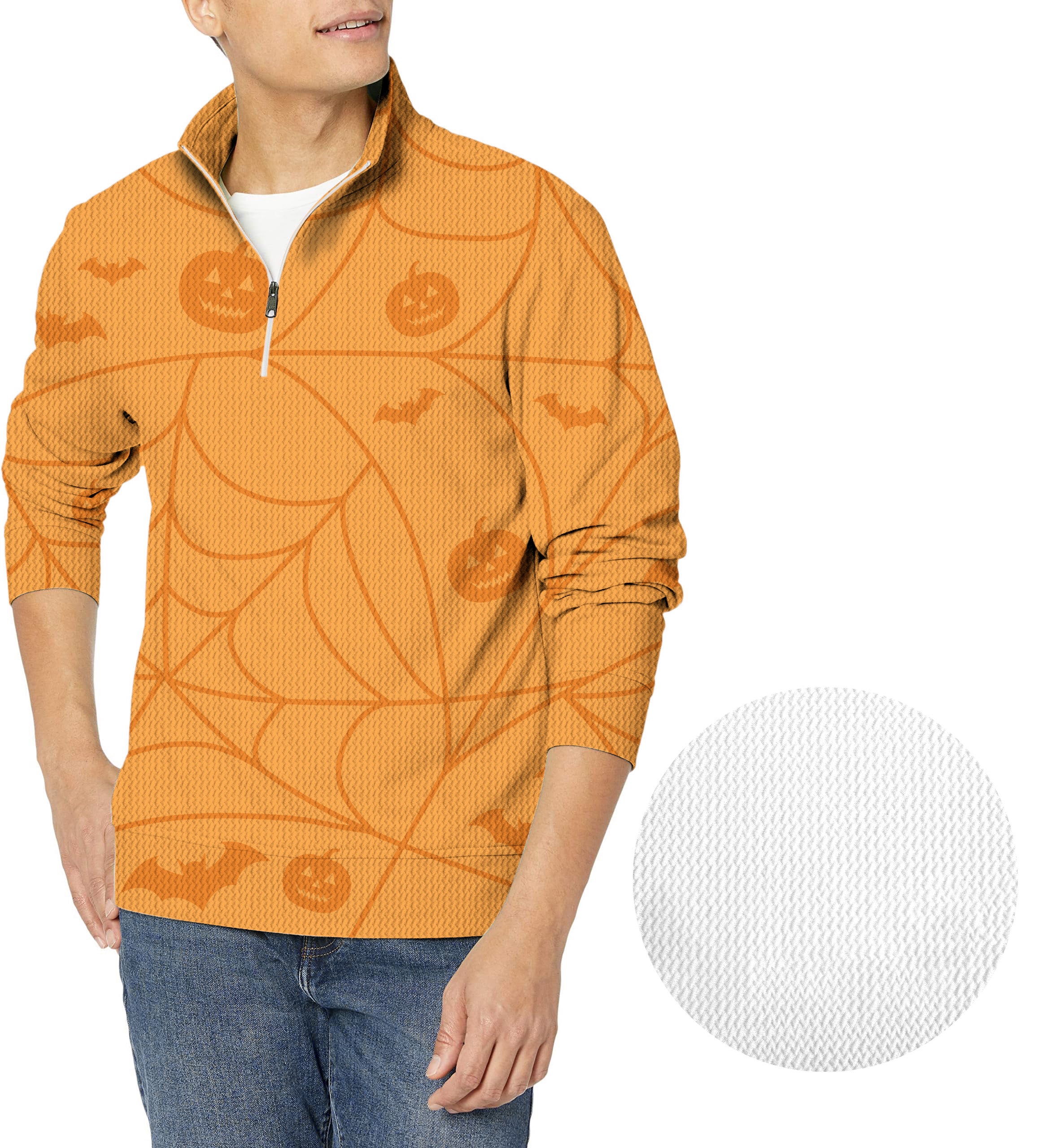 Halloween Spiderweb Pumpkin Men's Golf Waffle Zipper Pullover