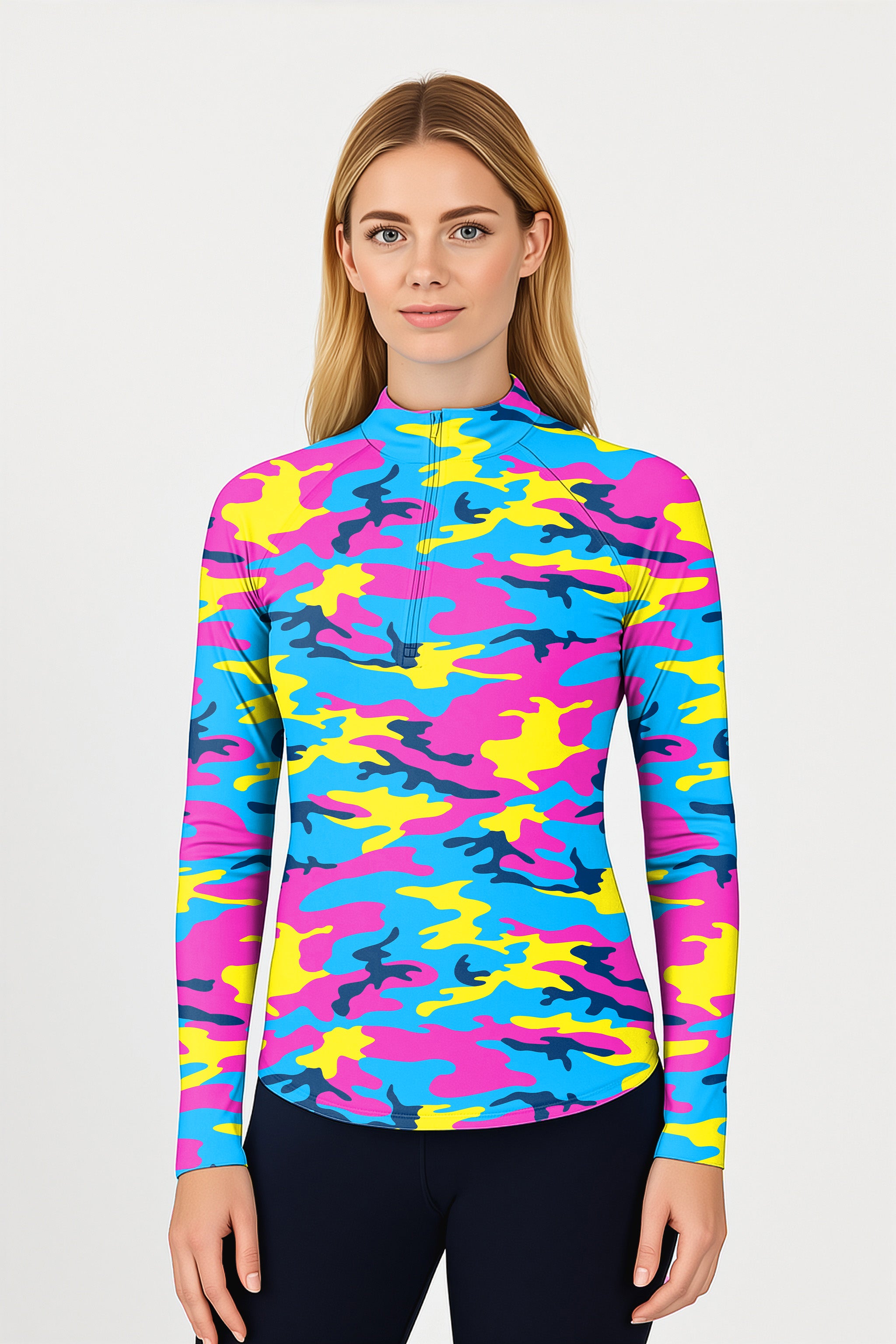 Neon Camo Women's Golf Active 3/4 Zip Top