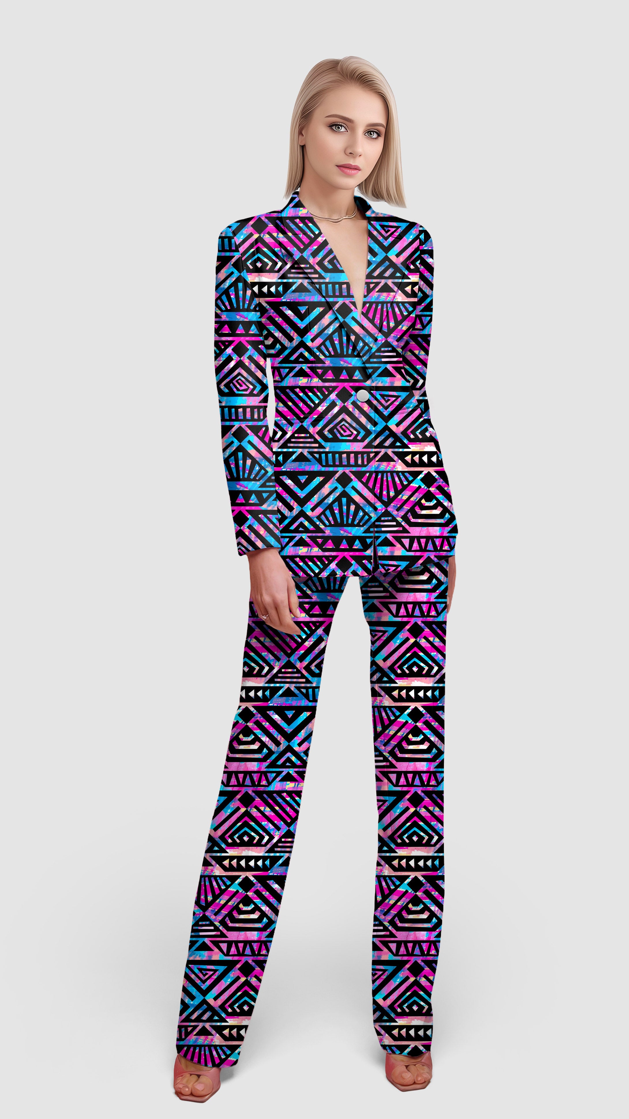 Purple grid-Women's Blazer Casual Work Office Blazer Suit set