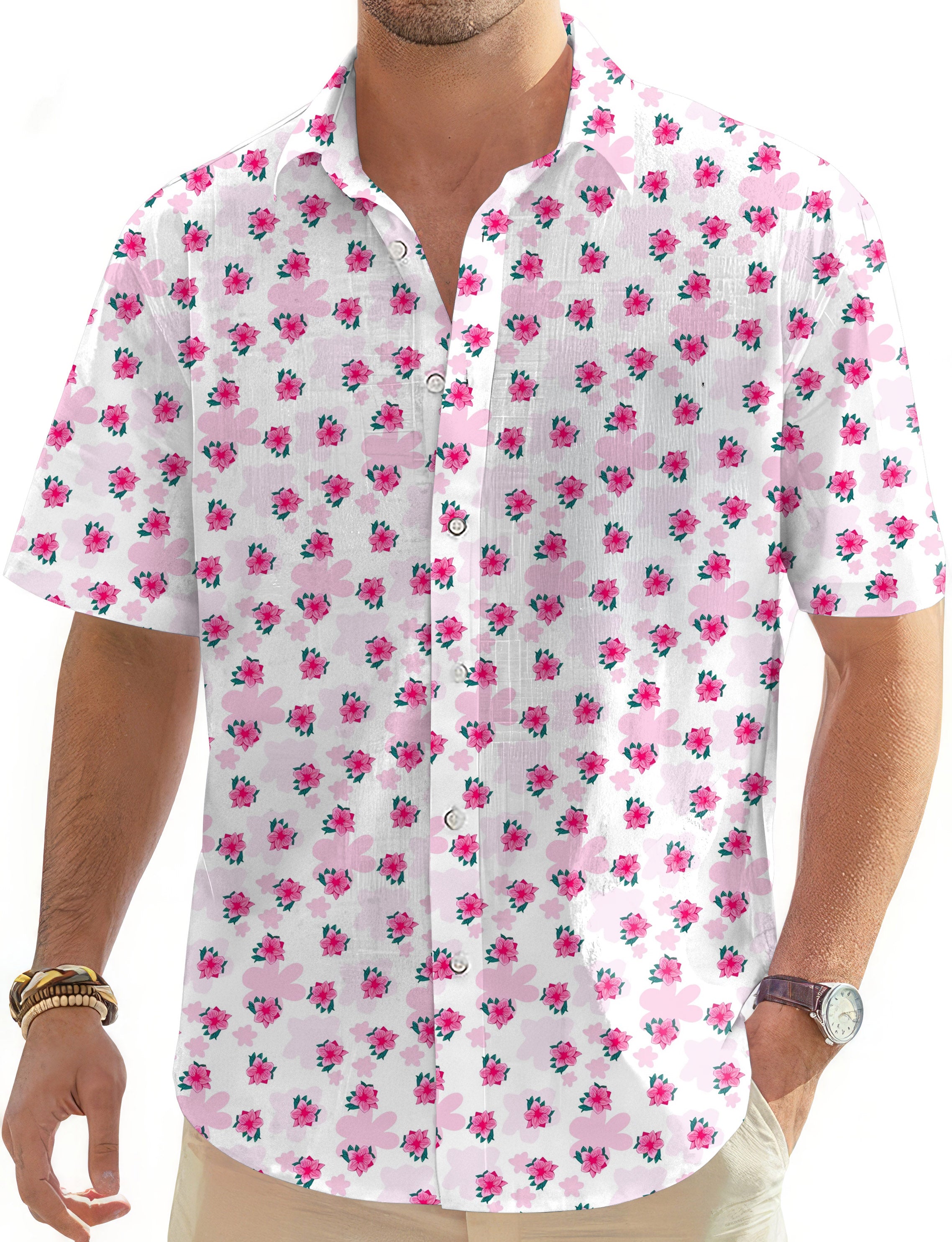 Azalea Elegance-Men's Golf Hawaiian Shirts Button Down Shirt