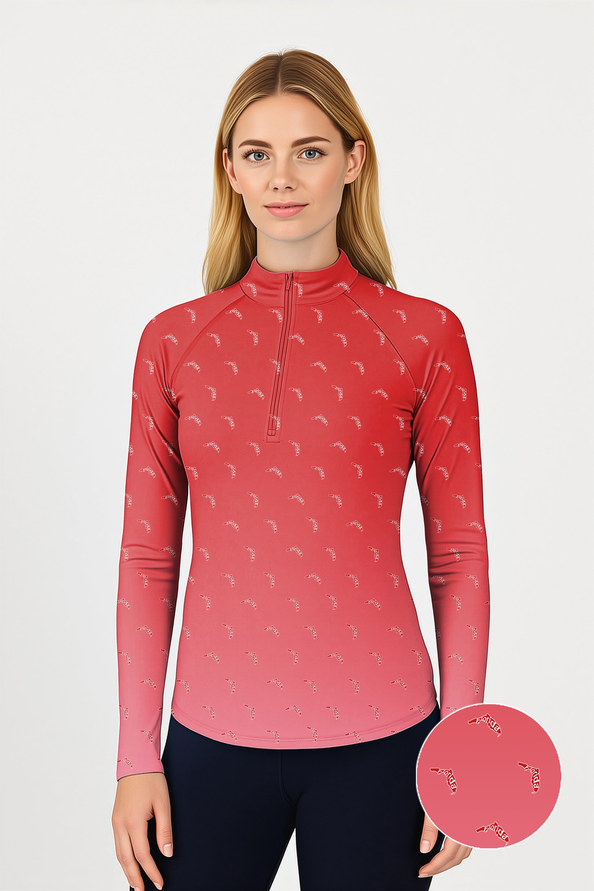 Red Florida Women's Golf Active 3/4 Zipper Top Long Sleeves
