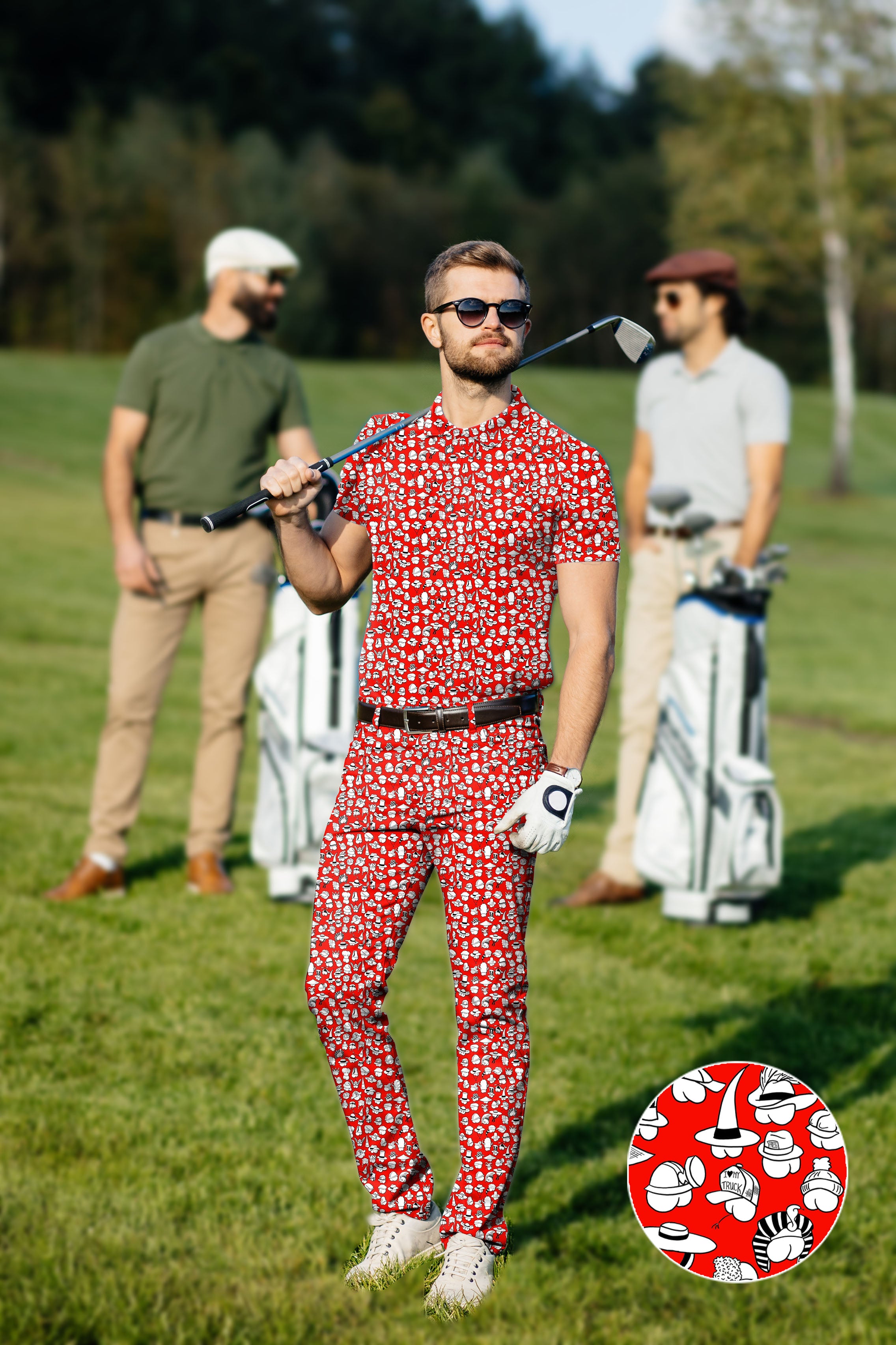 Men's Golf Set Polo+Pants Red Versatile Hips Designer style