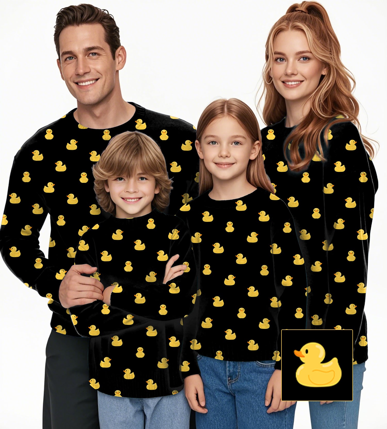 Yellow Rubber Duck Custom The Background Color Crewneck Pullover Ugly Sweater Men Women boy girl family