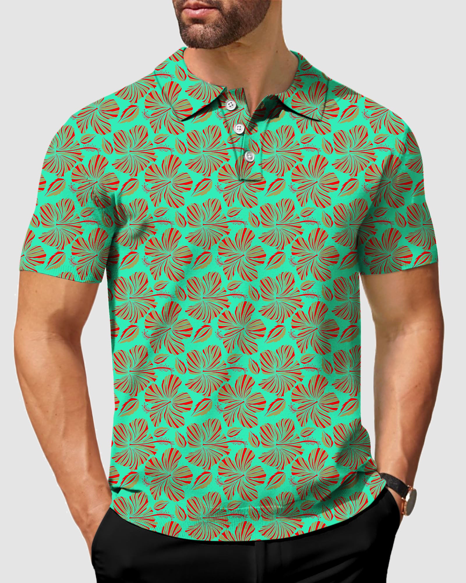 Men's GREEN FLOWERS Polo