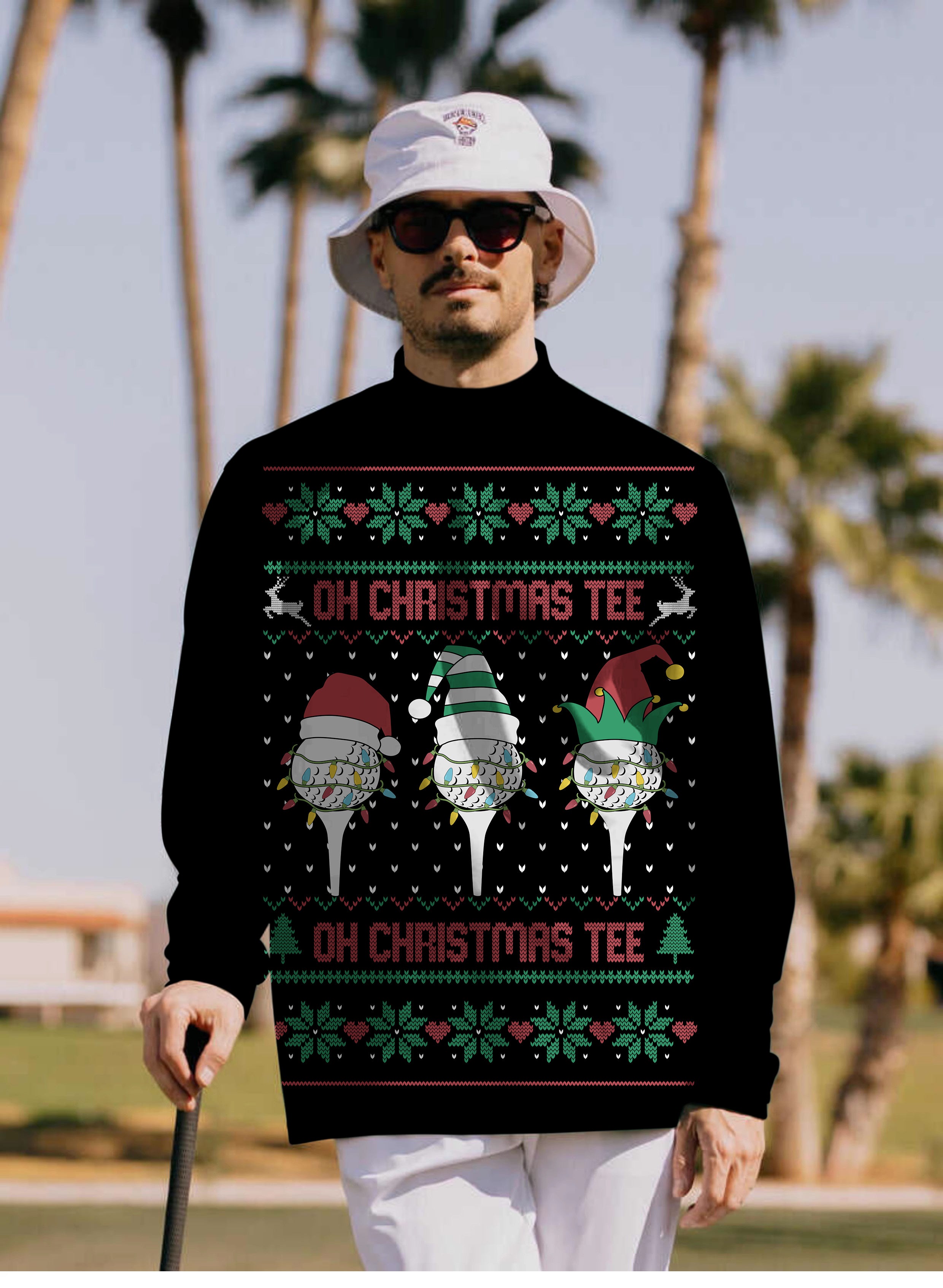 Men's Black-Christmas Custom face Pullover High neck Long/Short sleeve T-Shirt
