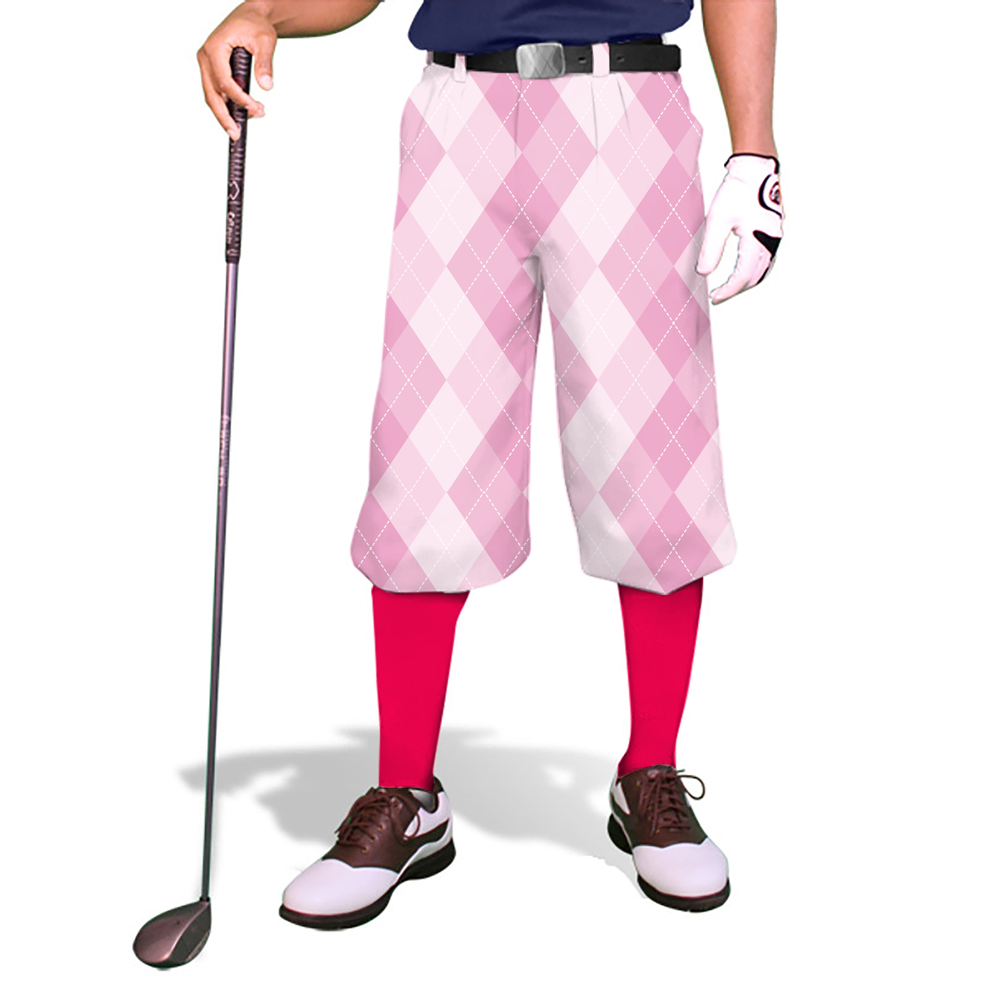 pink Argyle-Men's Golf Knickers Pants