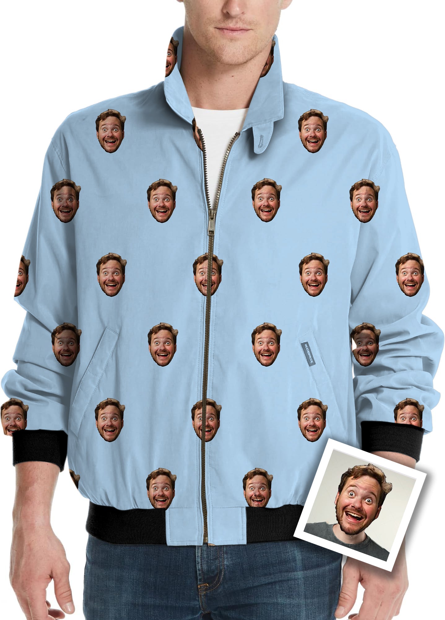Custom Photo Funny Face Men's Golf Windbreaker Light Jacket