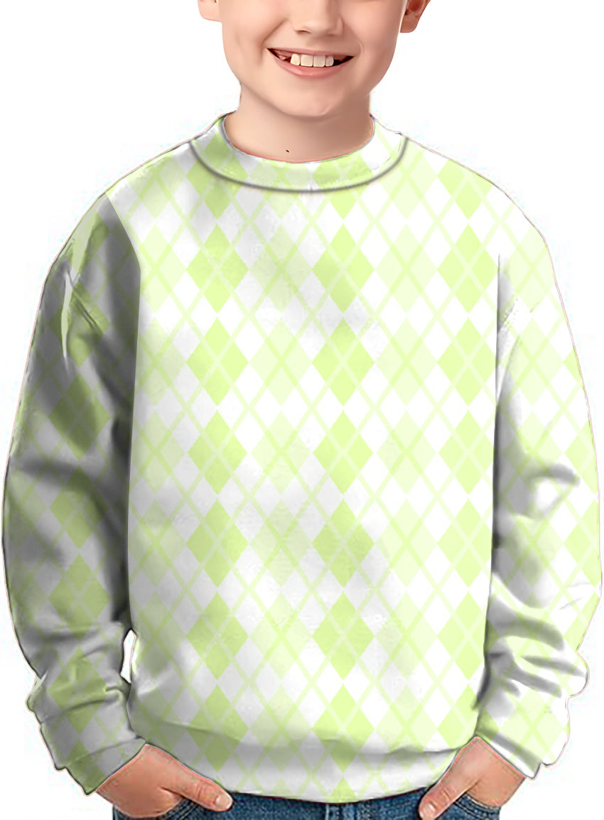 green grid Crewneck Pullover Kids Ugly Sweater