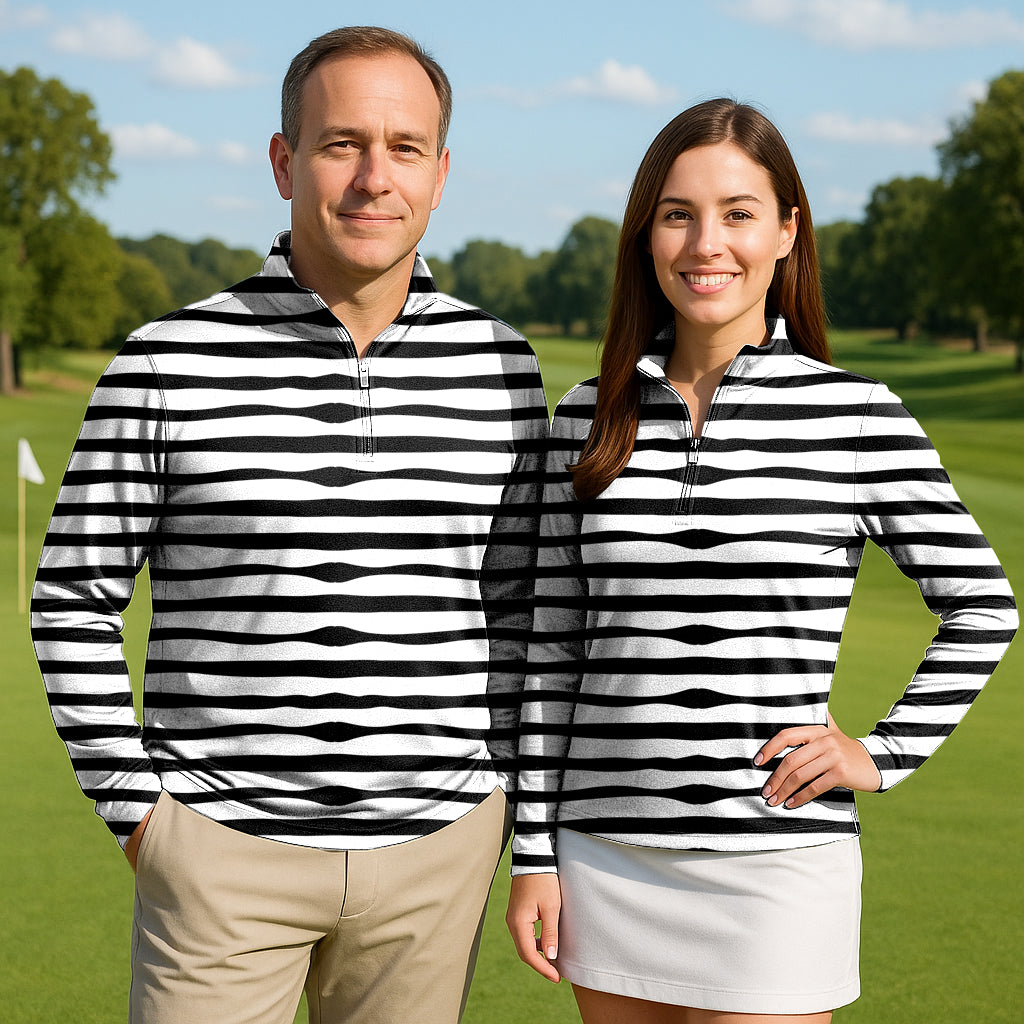 Zebra stripes Couple Golf Active 3/4 Zipper Top Long Sleeves