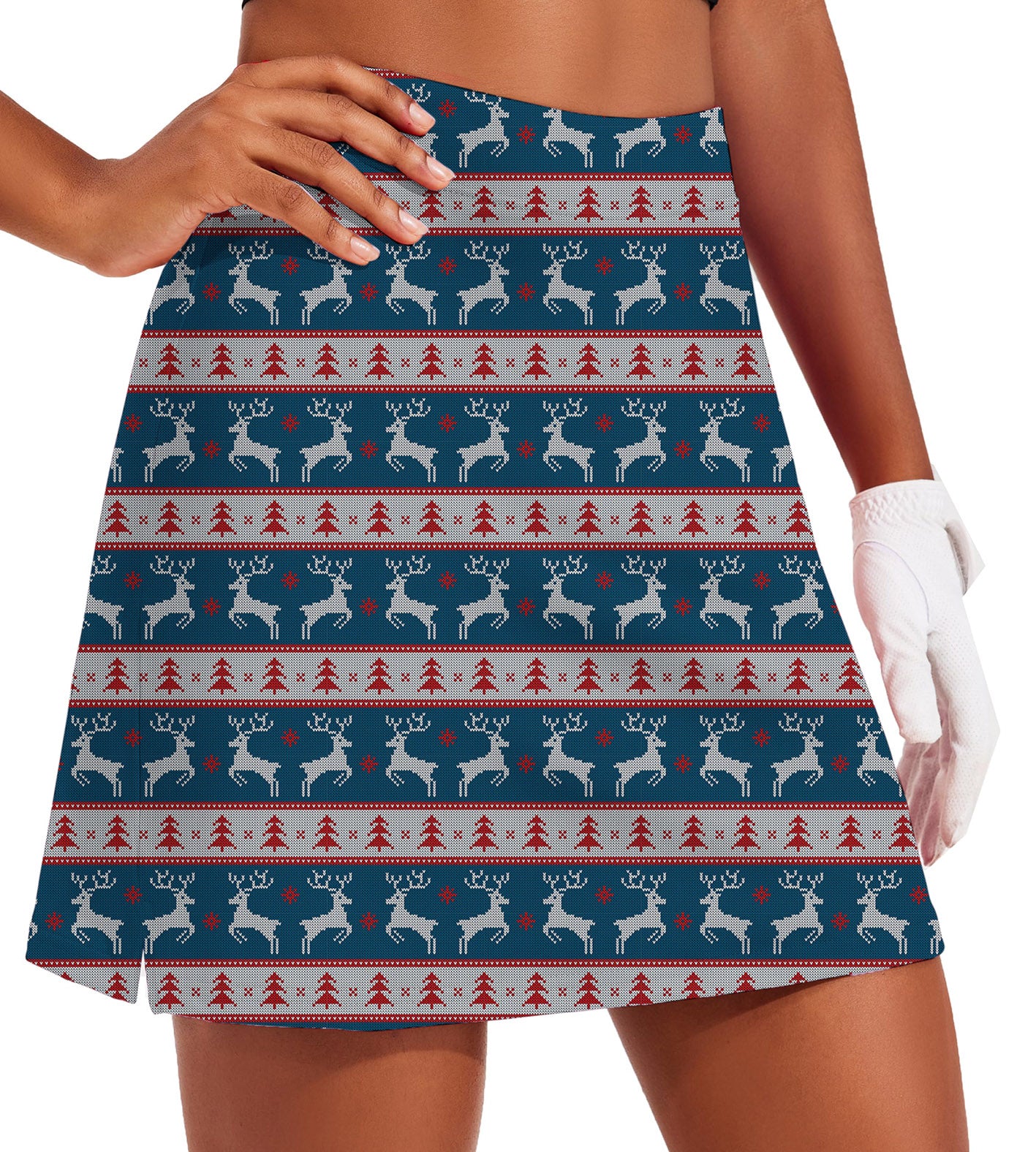 Women's Christmas Sweater Golf Skirts Inner Shorts Pocket