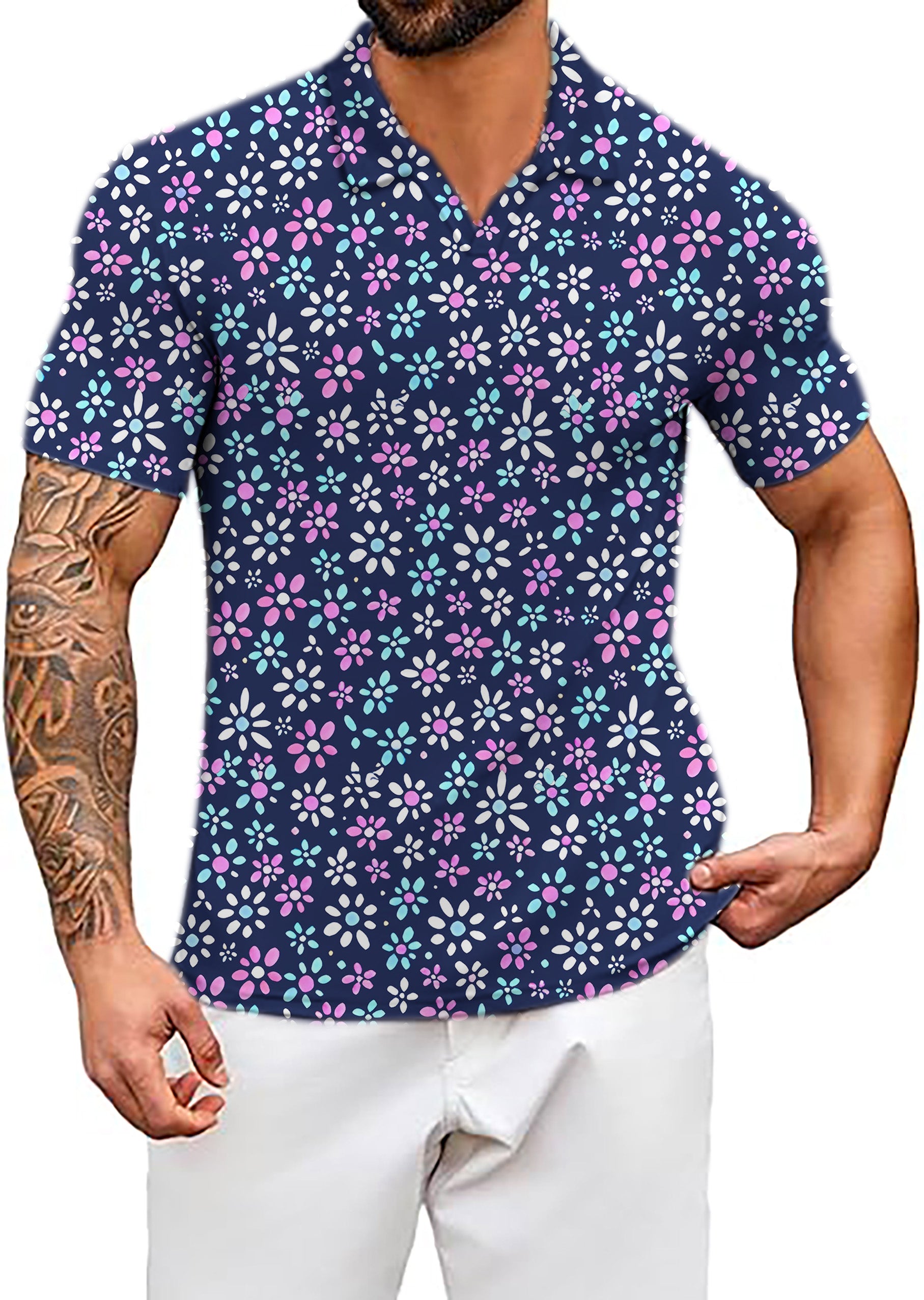 Men's Daisy Daze V Neck Golf Polo Shirts