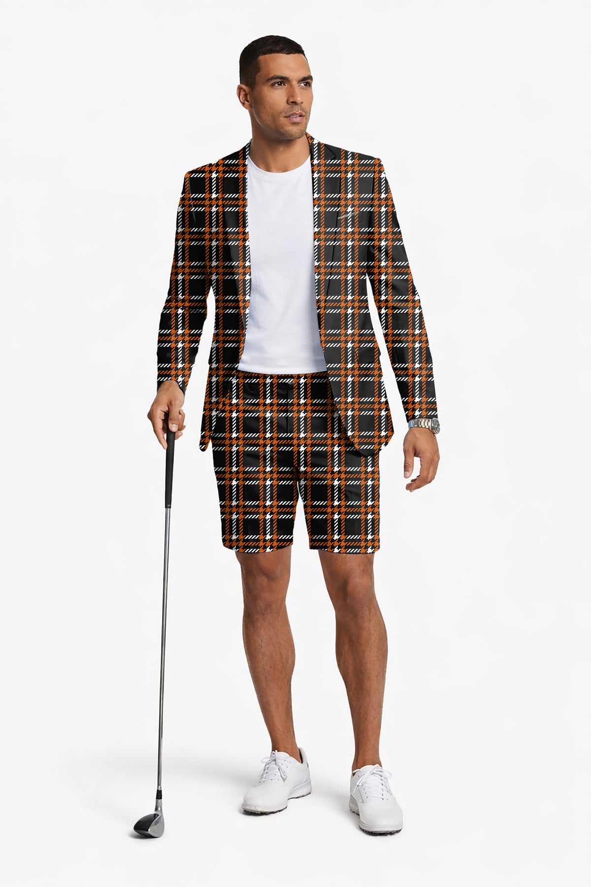 Halloween black yellow white grid Men's Party Costumes-Theme Party 2pcs Suit set-Blazer Shorts