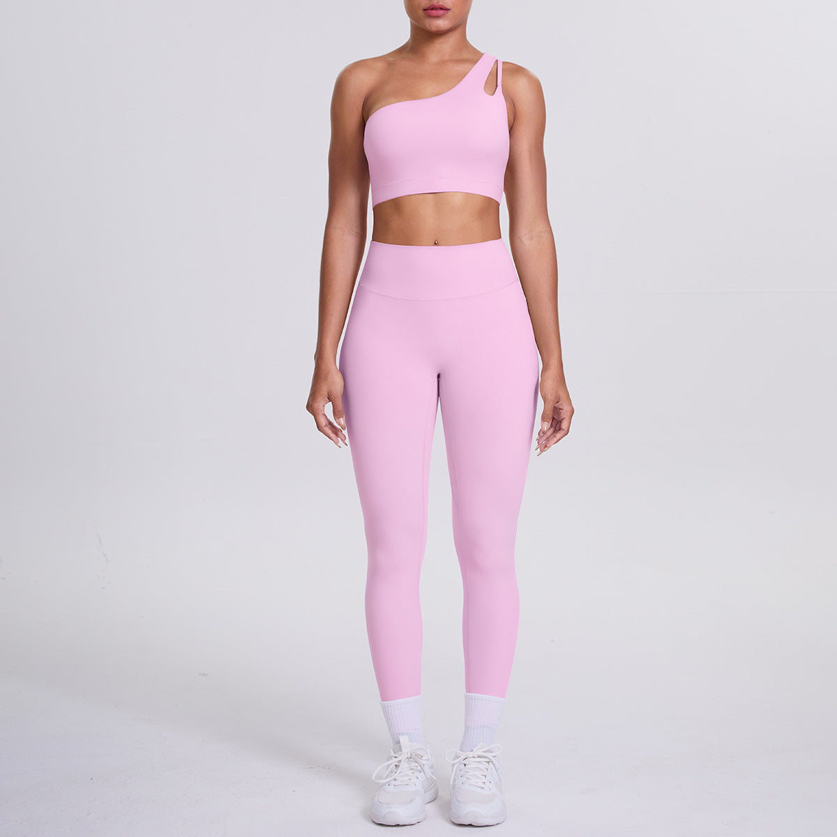 Women's One Shoulder Cutout Back Yoga Set - High Waist Scrunch Butt Leggings Sports Bra Workout Set
