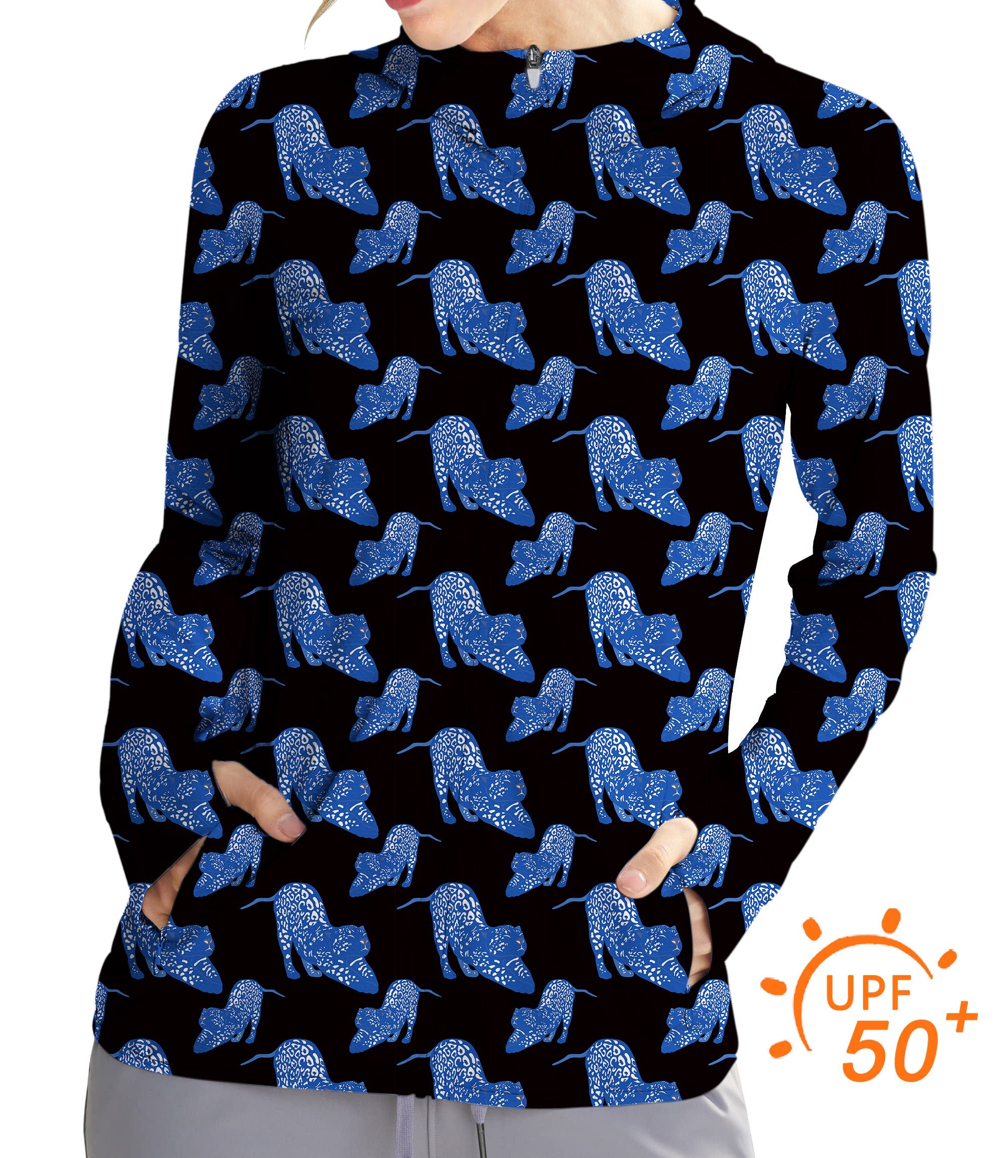 Women's Outdoor Blue Jaguar Golf Sun Protection Slim Fit zip hoodies