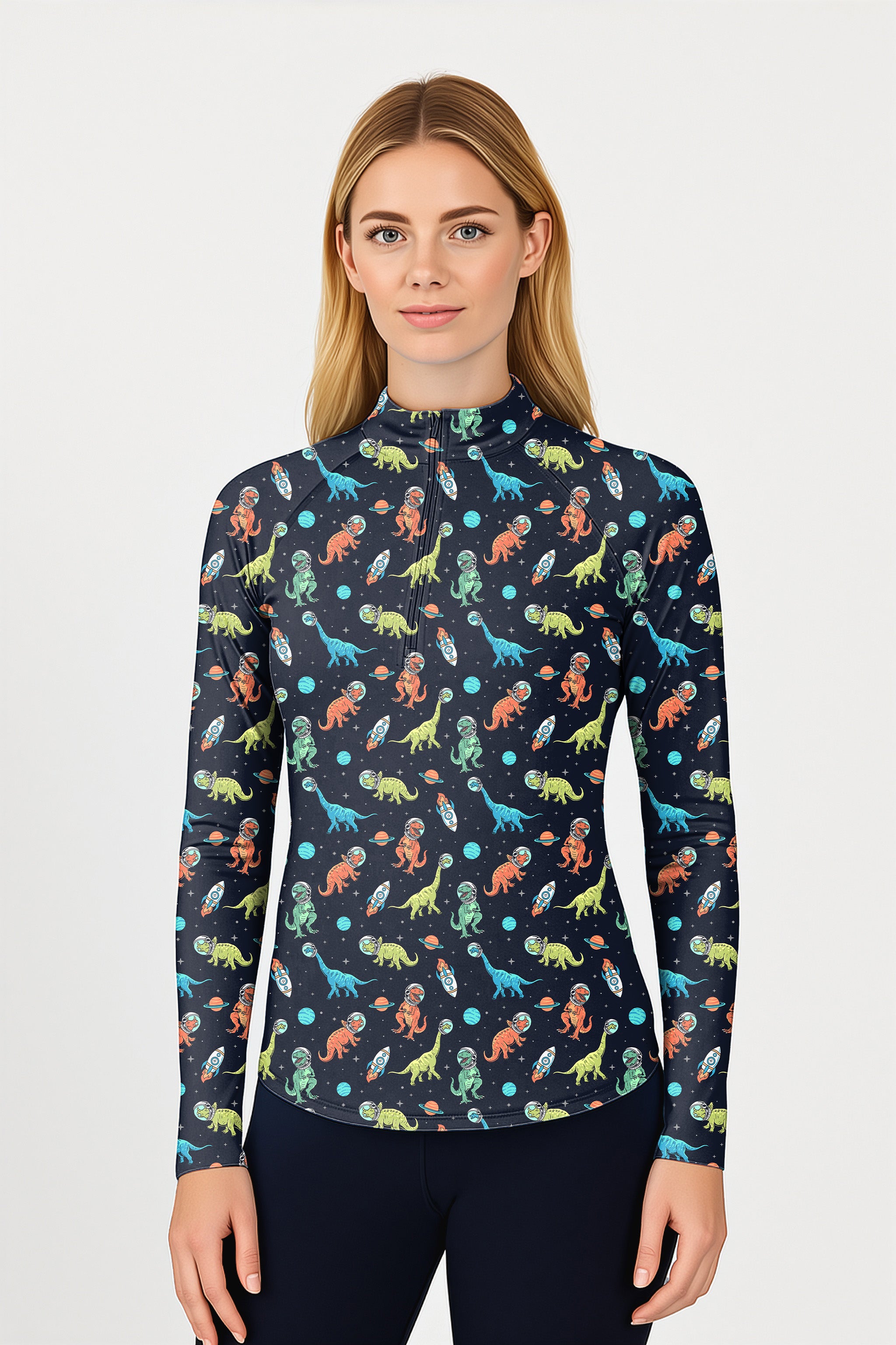 Space Dinosaur  Women's Golf Active 3/4 Zip Top