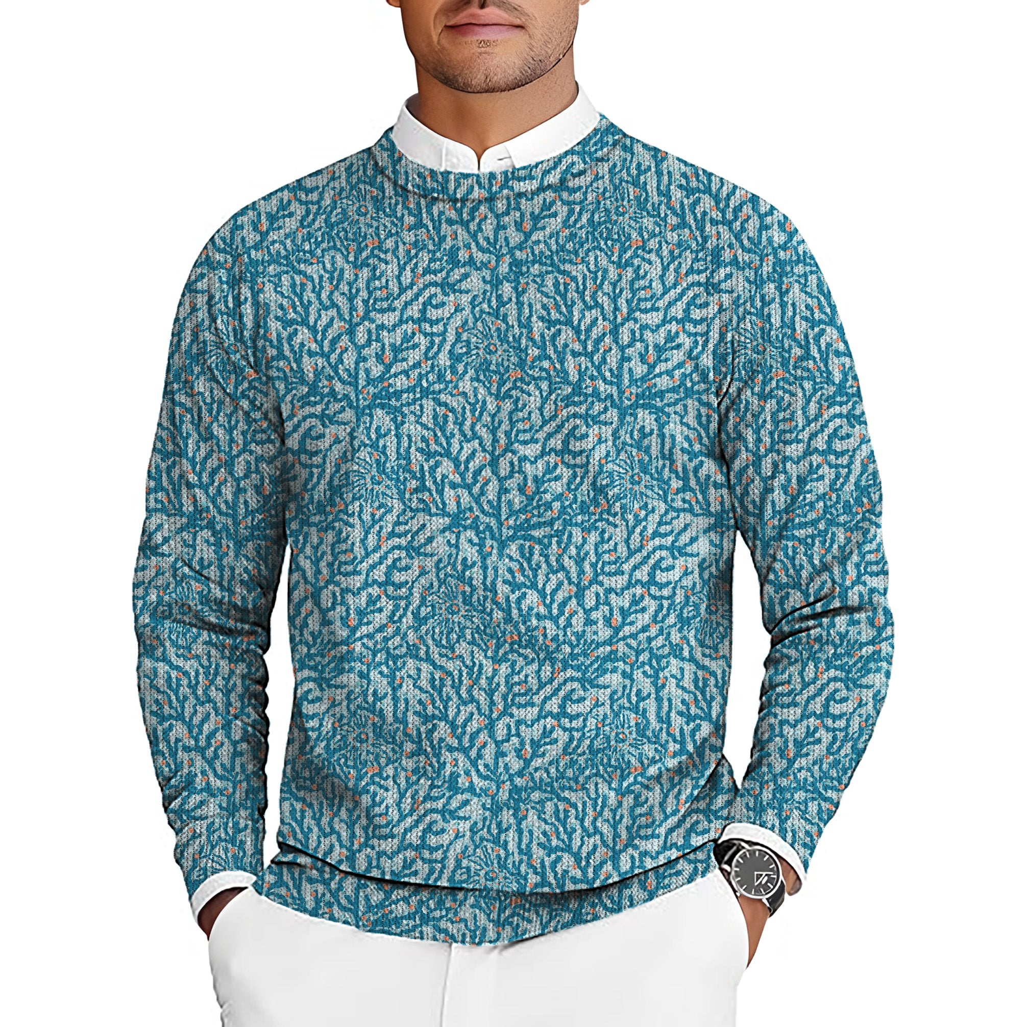 Electric Corals Men's Golf Crewneck Pullover Sweaters Ugly Sweater