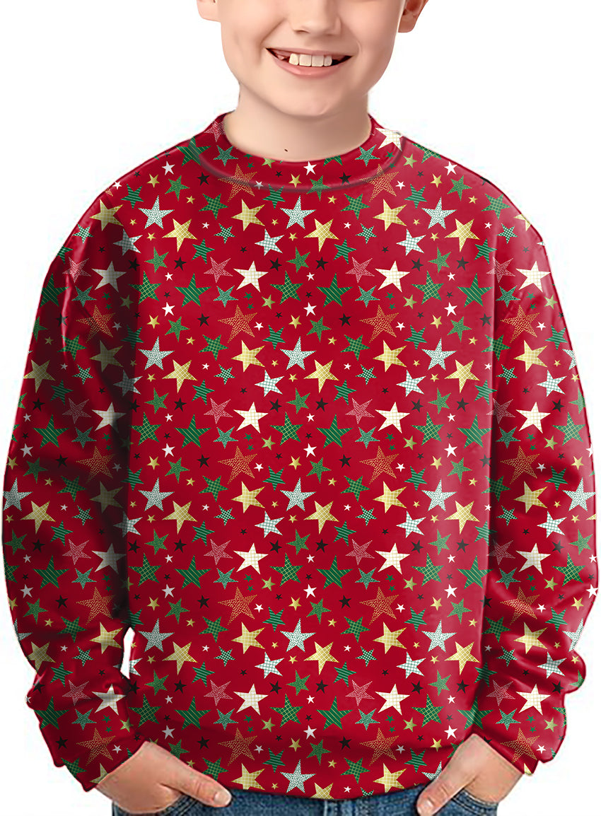 Colorful Stars Christmas Crewneck Pullover Kids Ugly Sweater