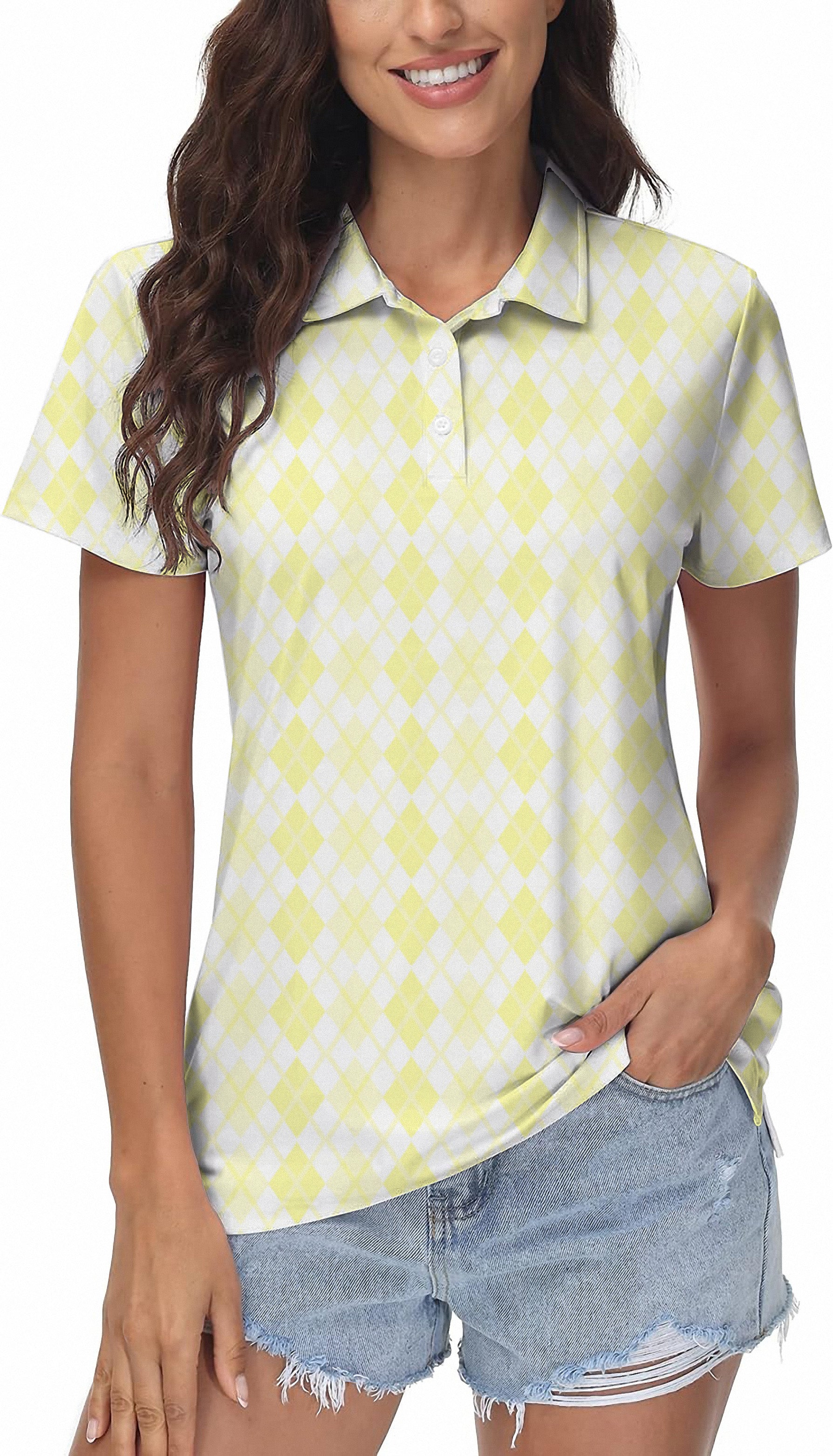 yellow grid Women's Golf Polo