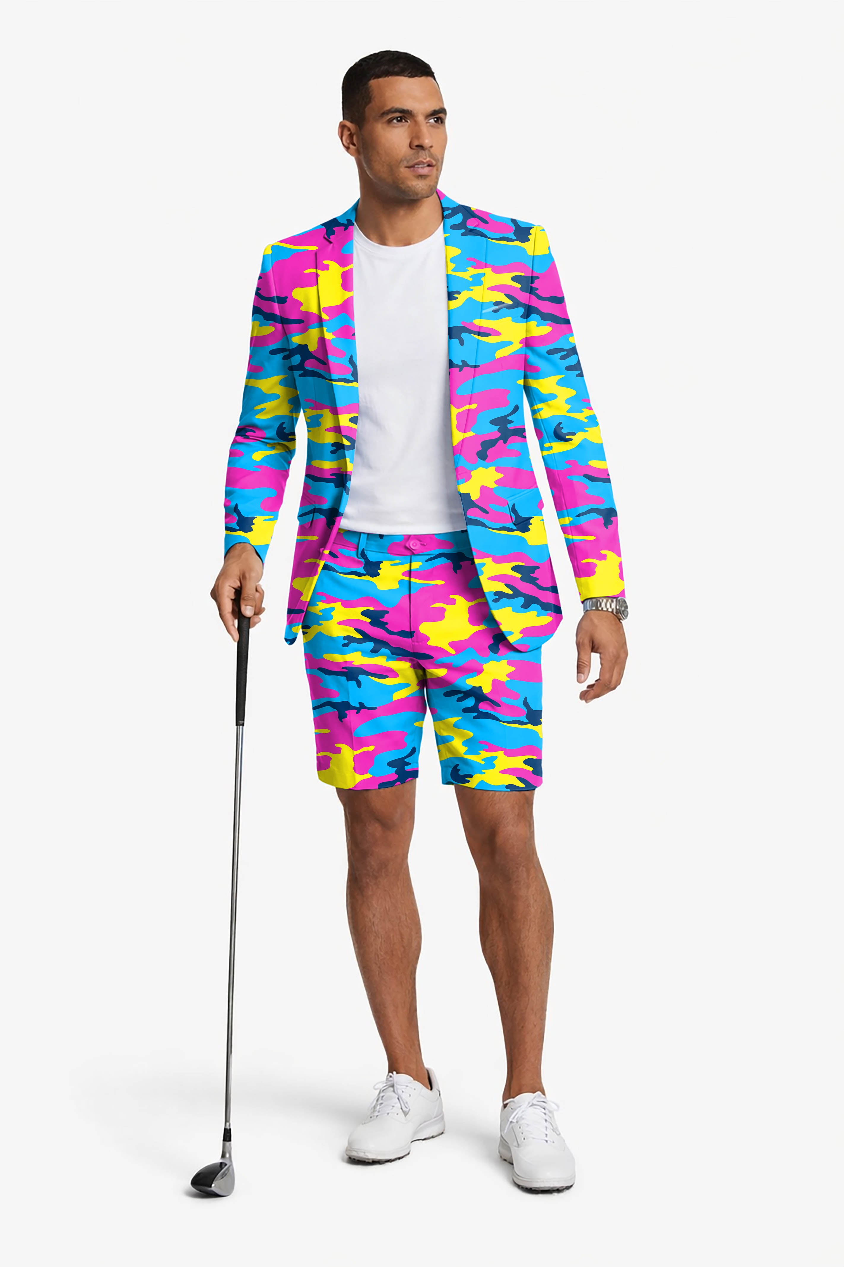Neon Camo Men's Party Costumes-Theme Party 2pcs Suit set-Blazer Shorts