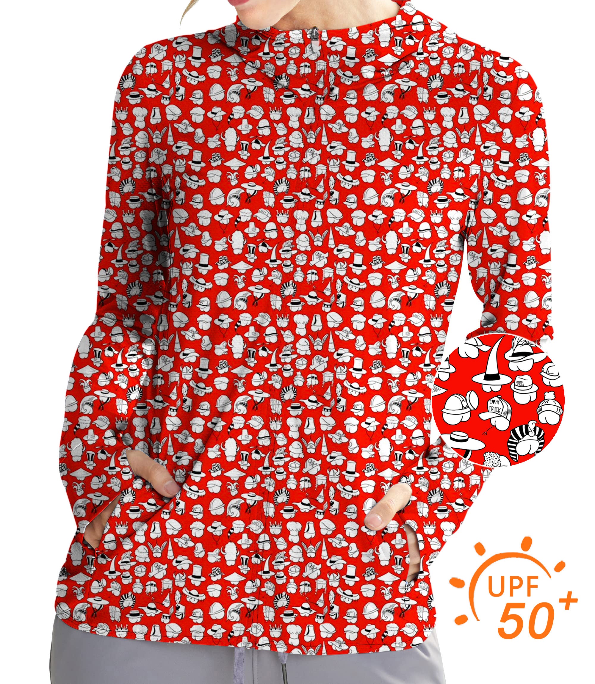 Women's Outdoor Red Versatile Hips Designer style Golf Sun Protection Slim Fit zip hoodies