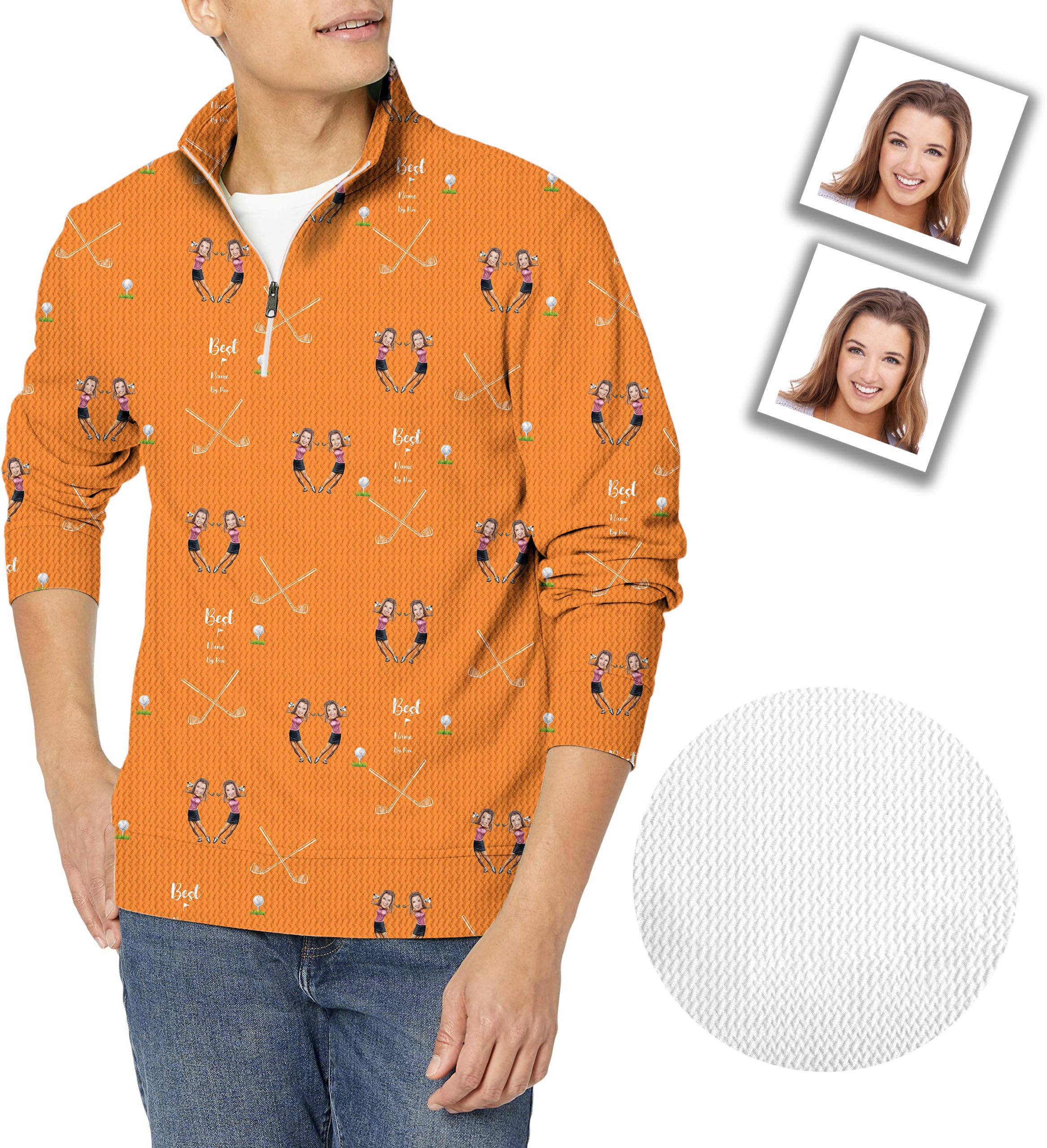 Custom Sister Photo Face & Name Men's Golf Waffle Zipper Pullover