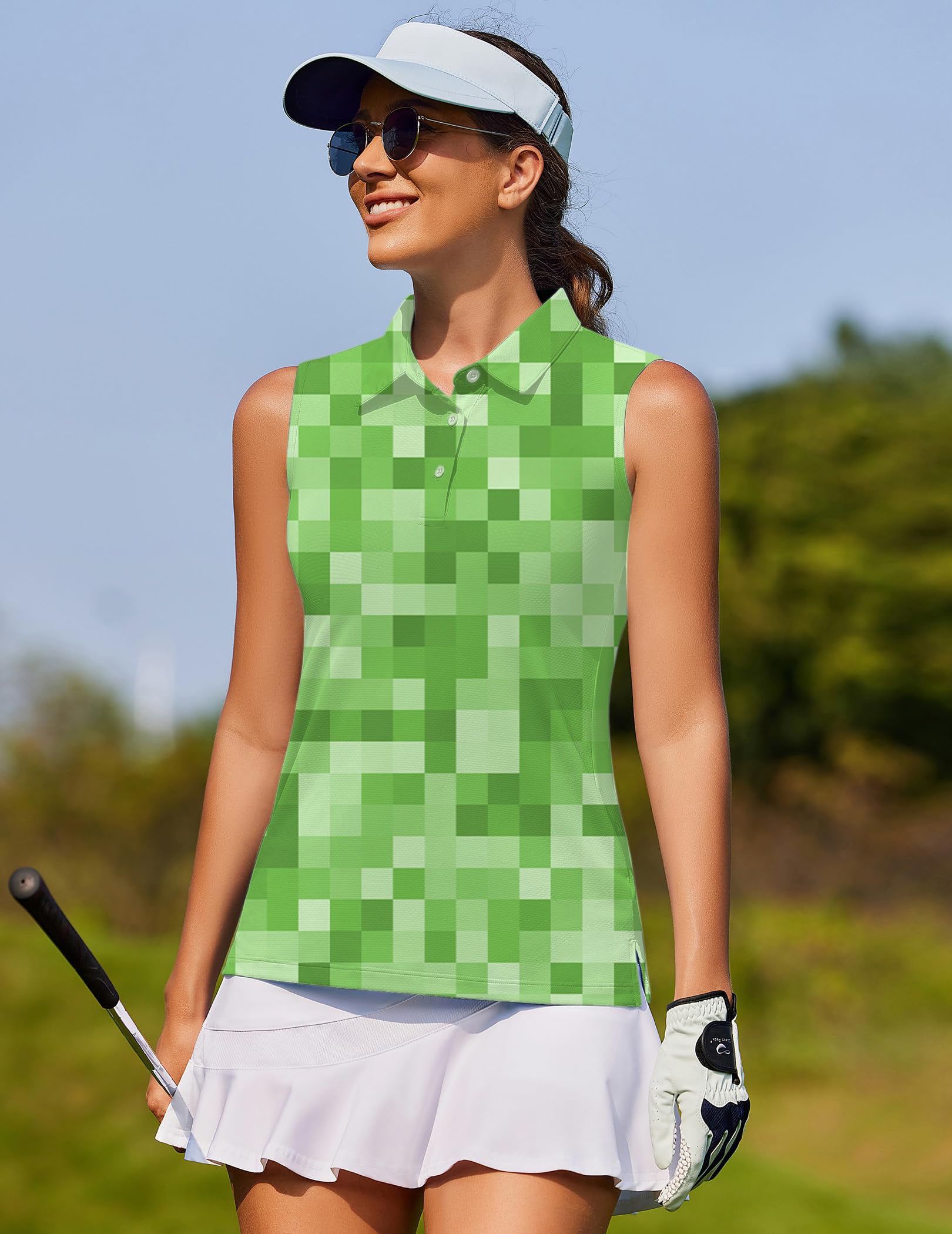 Light Green Pixel Big Women's golf Sleeveless shirt
