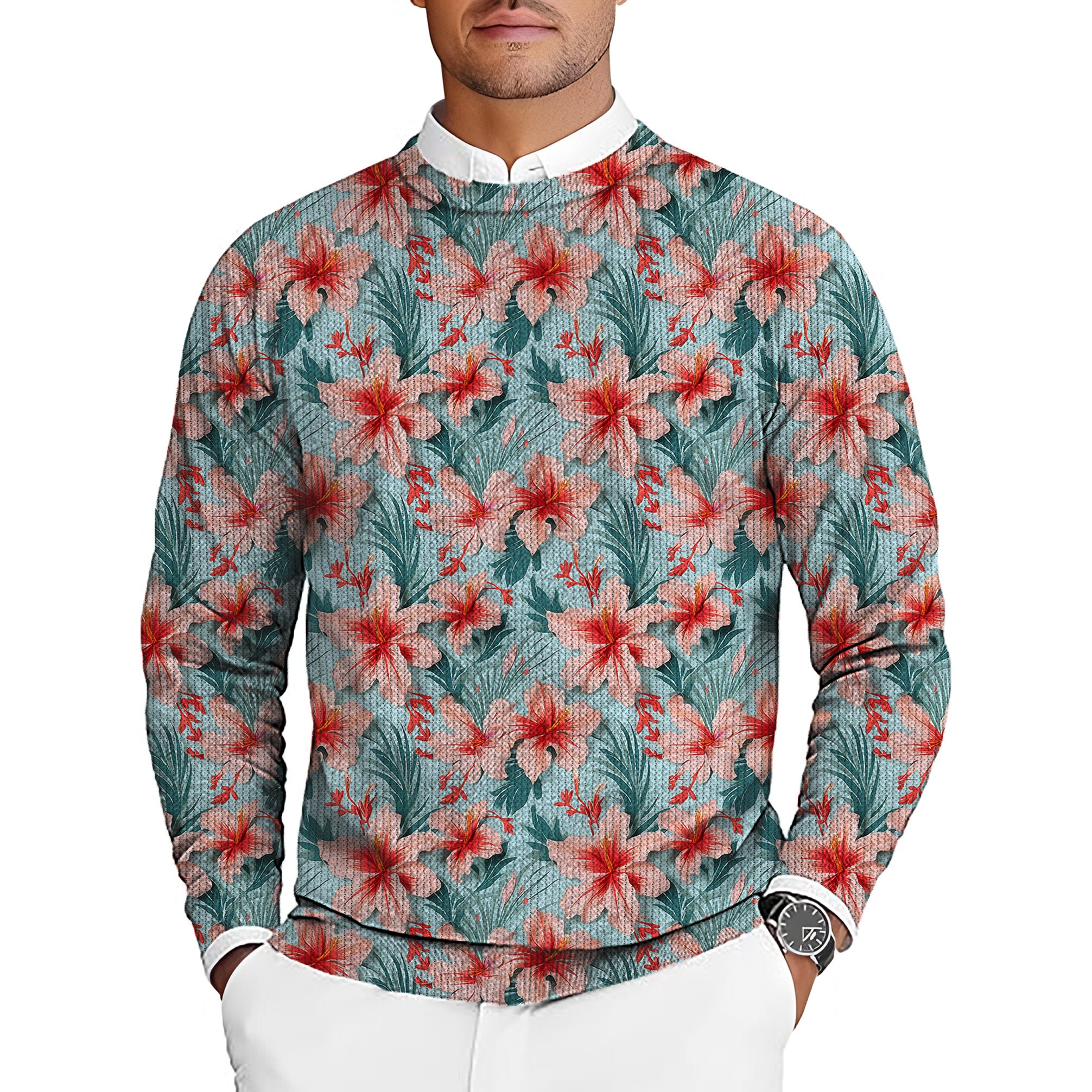 Tropical Course Men's Golf Crewneck Pullover Sweaters Ugly Sweater