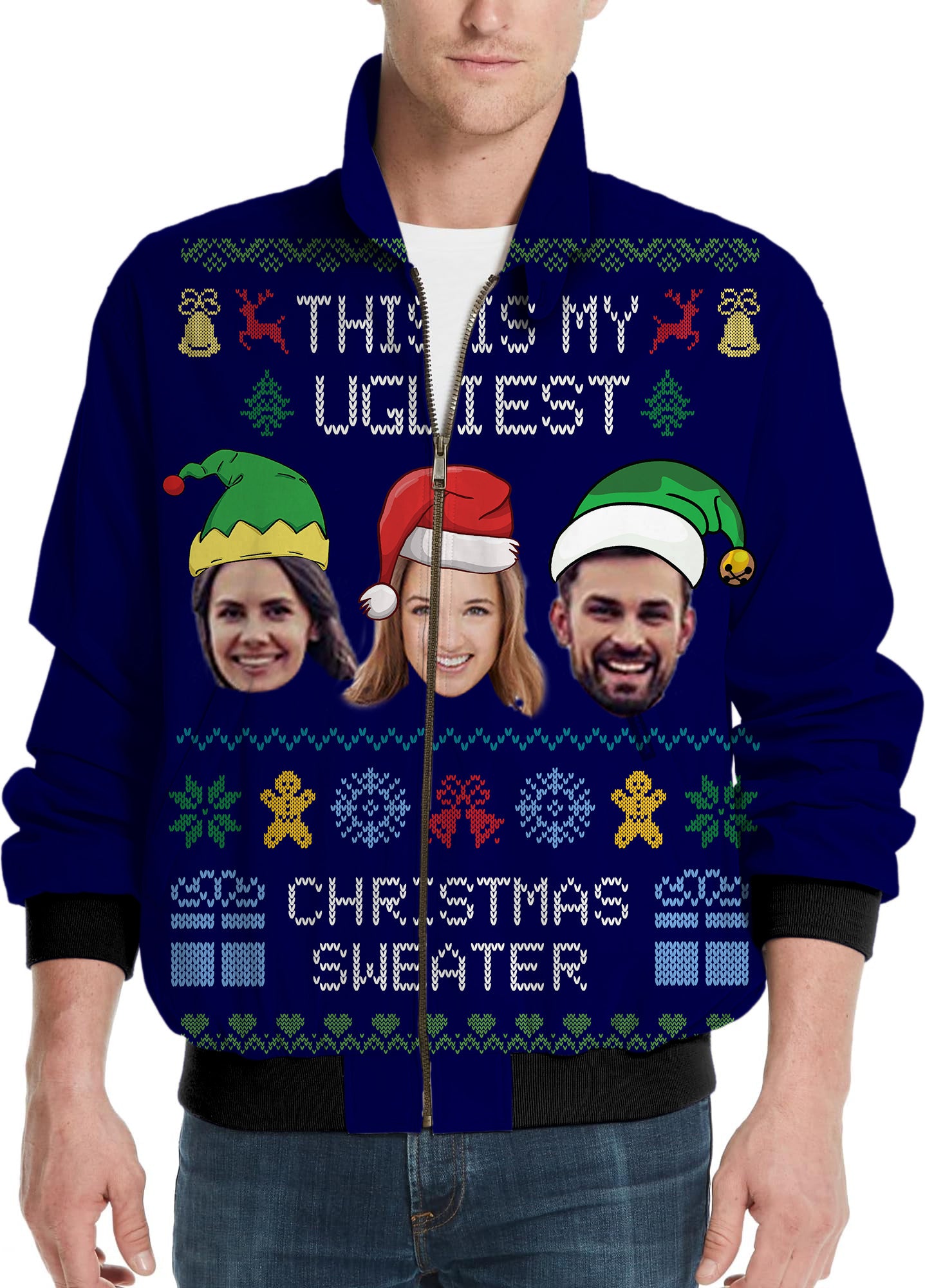 Navy-Christmas Custom face Men's Golf Windbreaker Light Jacket