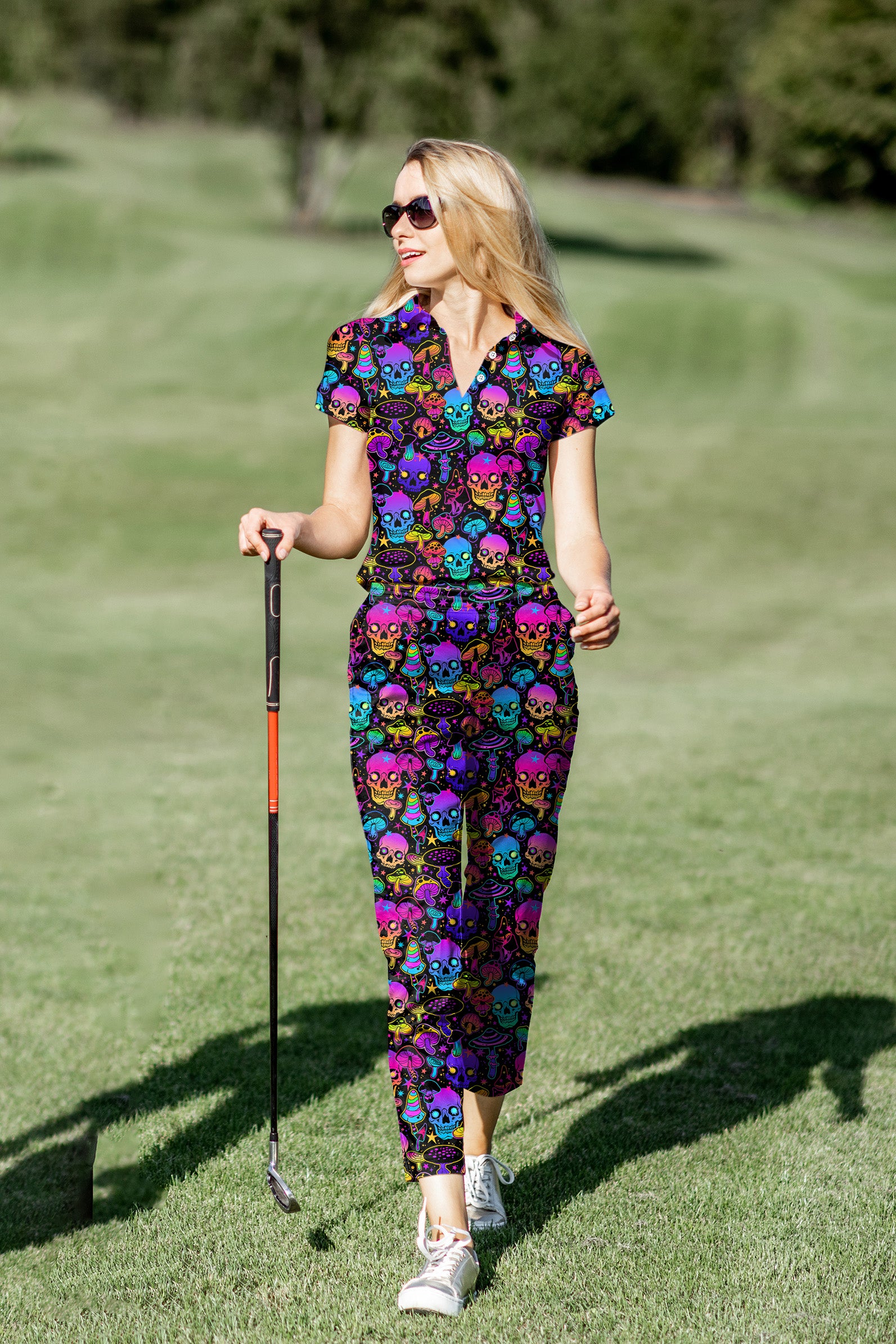 Women's Golf Polo+Pants Set neon skull