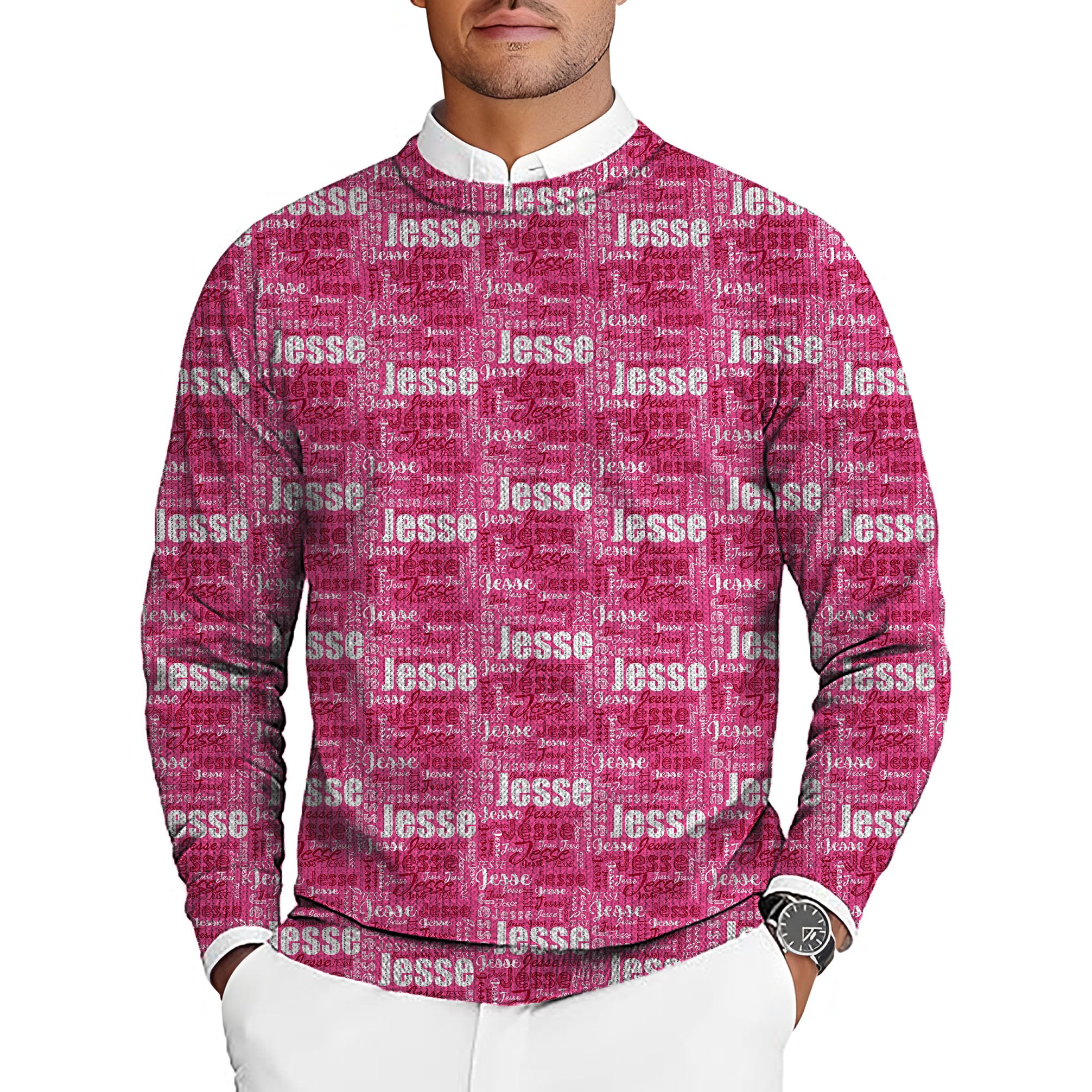Custom name fuchsia Men's Golf Crewneck Pullover Sweaters Ugly Sweater
