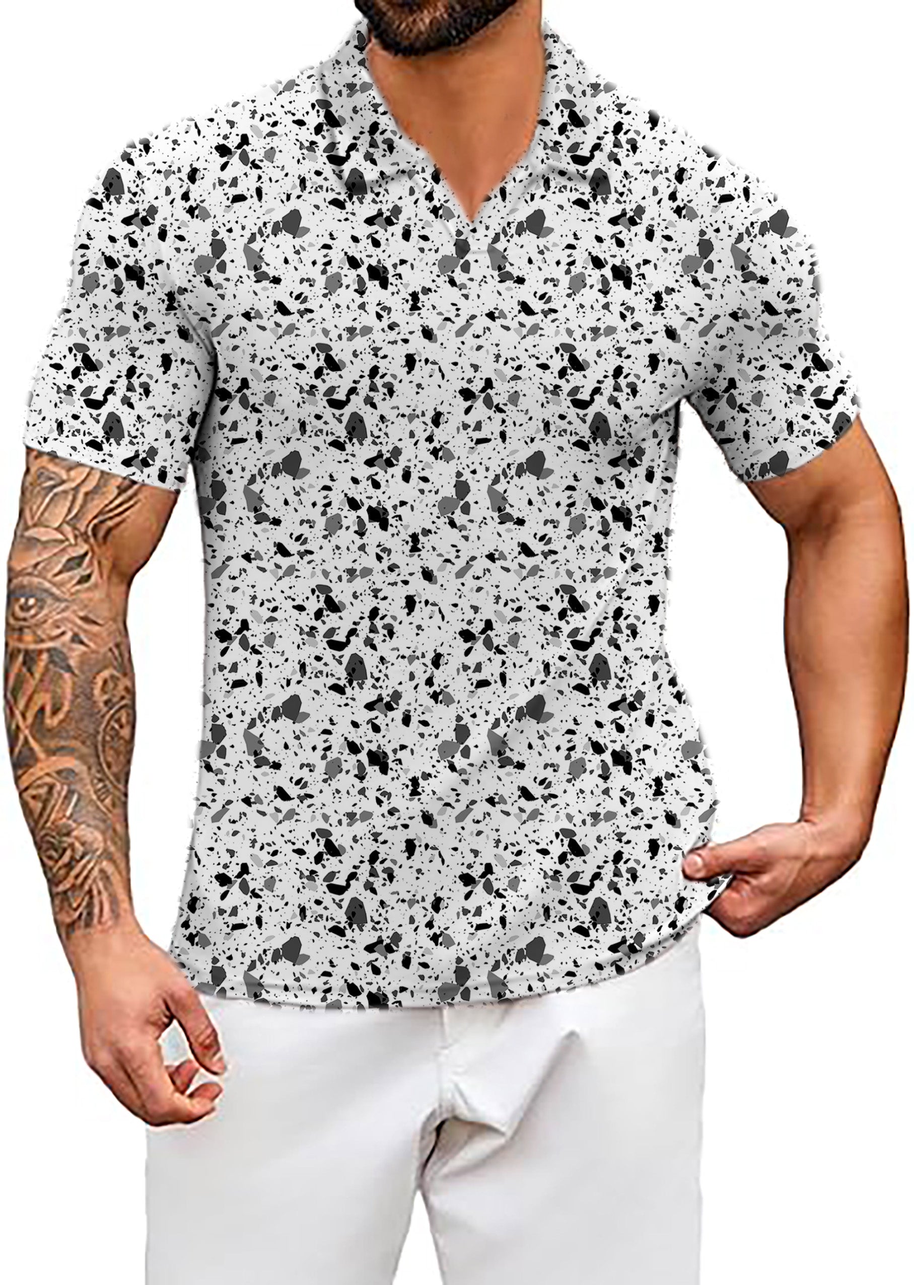 Men's Terrazzo V Neck Golf Polo Shirts