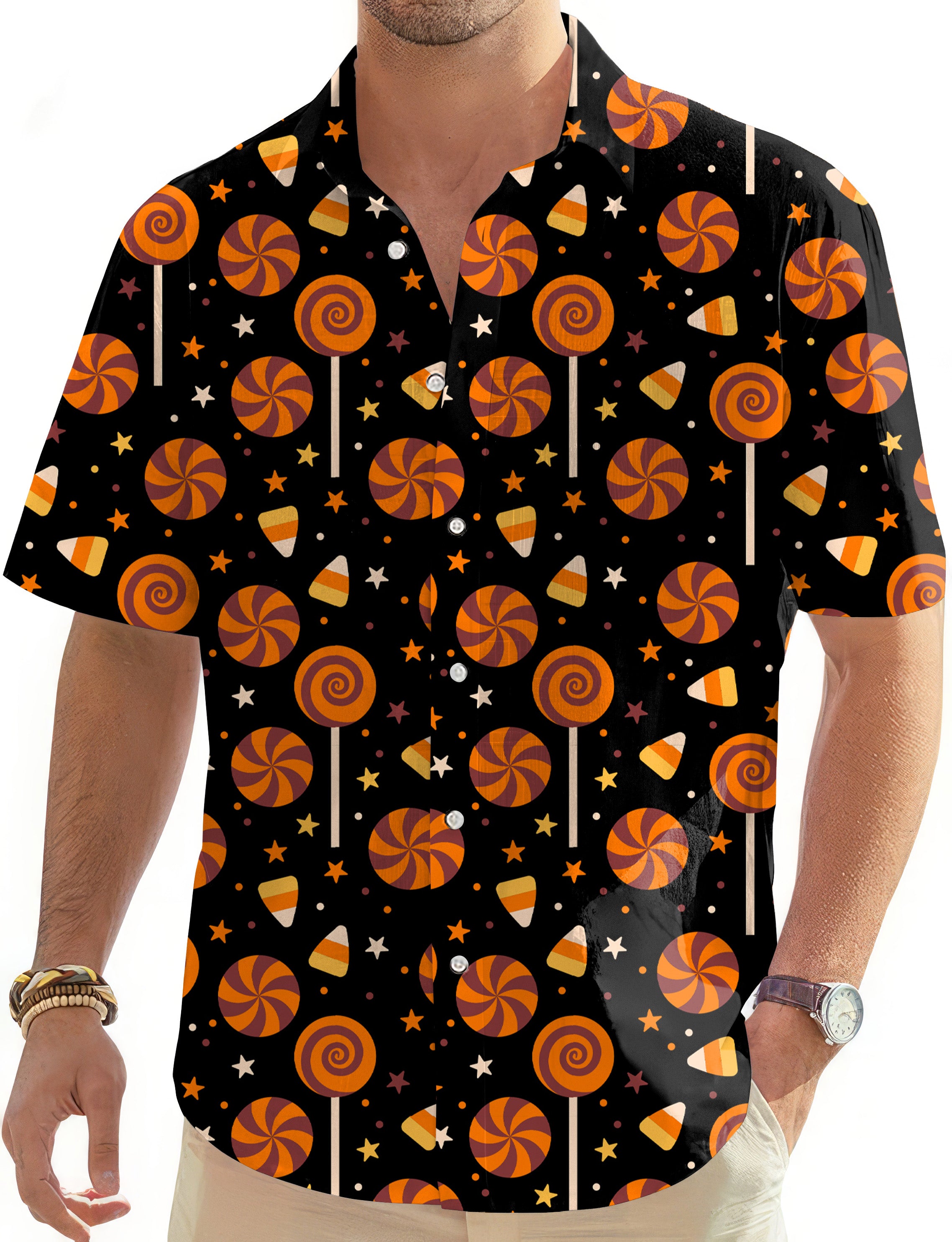 Halloween Lollipops Men's Golf Hawaiian Shirts Button Down Shirt