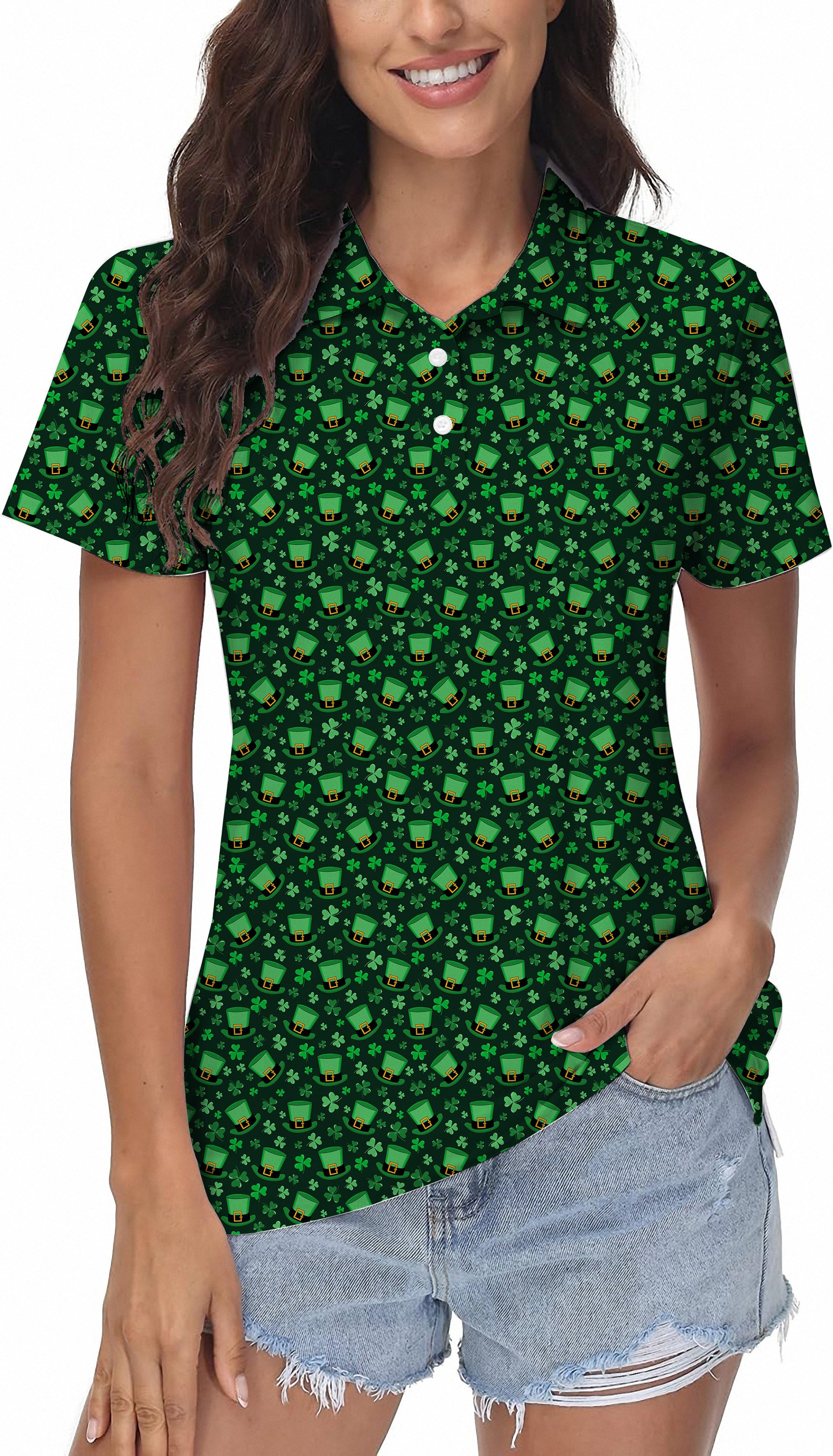 Leprechaun hat clover leaf St. Patrick's Day Women's Golf Polo