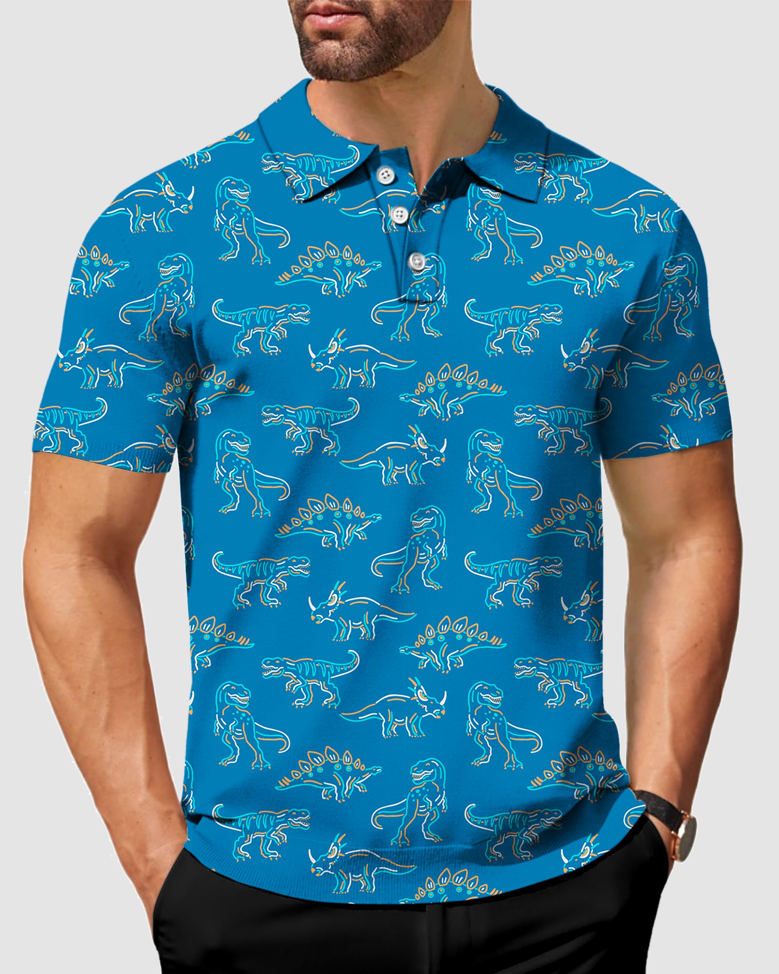 Men's dinosaur golf polo