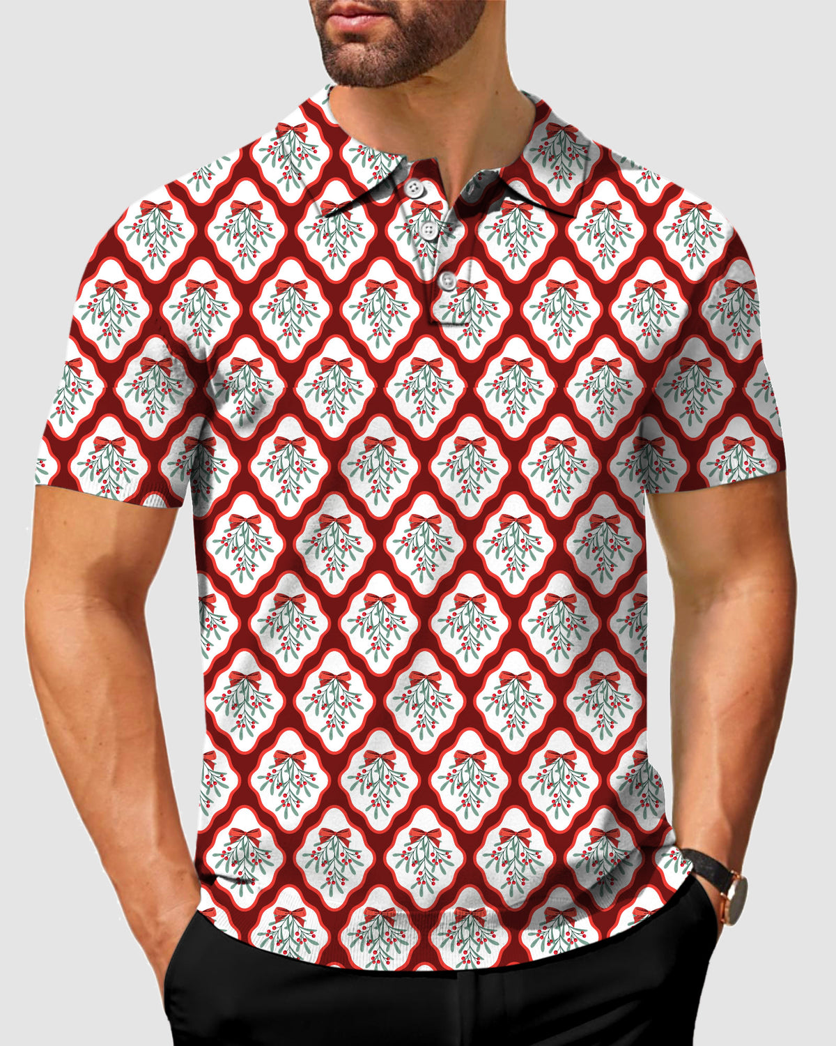 Men's Christmas red holly Polo