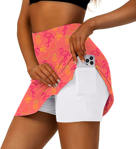 Women's Fruity Flamingo Golf Skirts Inner Shorts Pocket