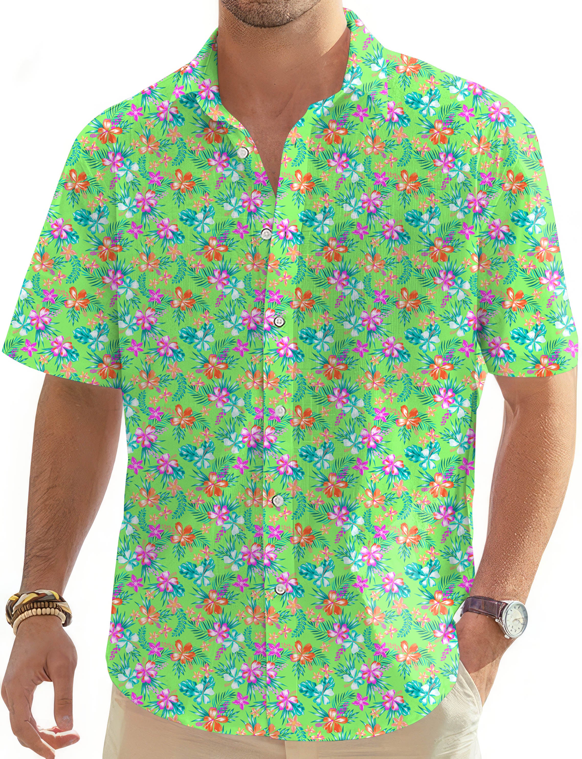 Vibrant Blossom-Men's Golf Hawaiian Shirts Button Down Shirt