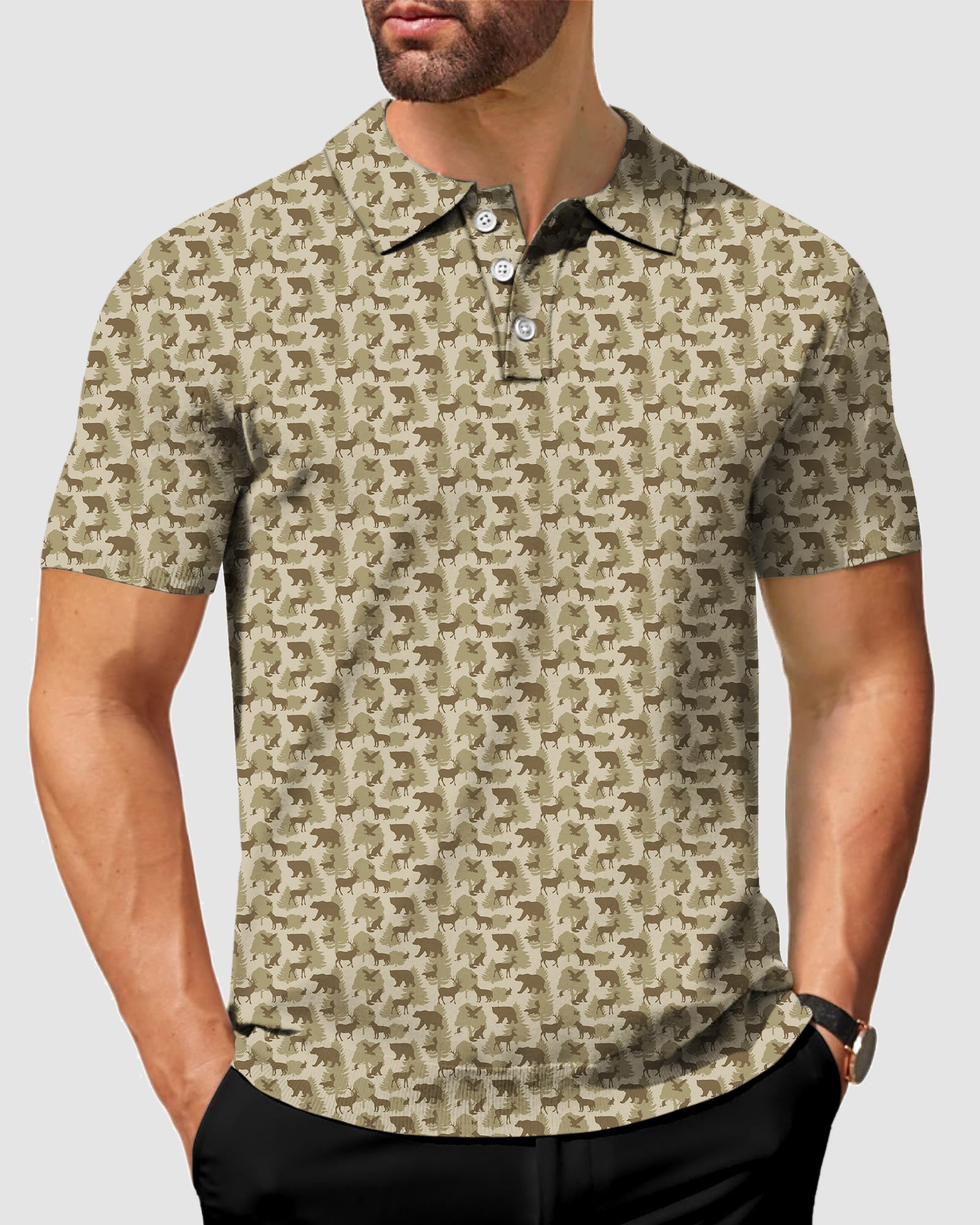 Men's Forest animal bear deer Golf Polo