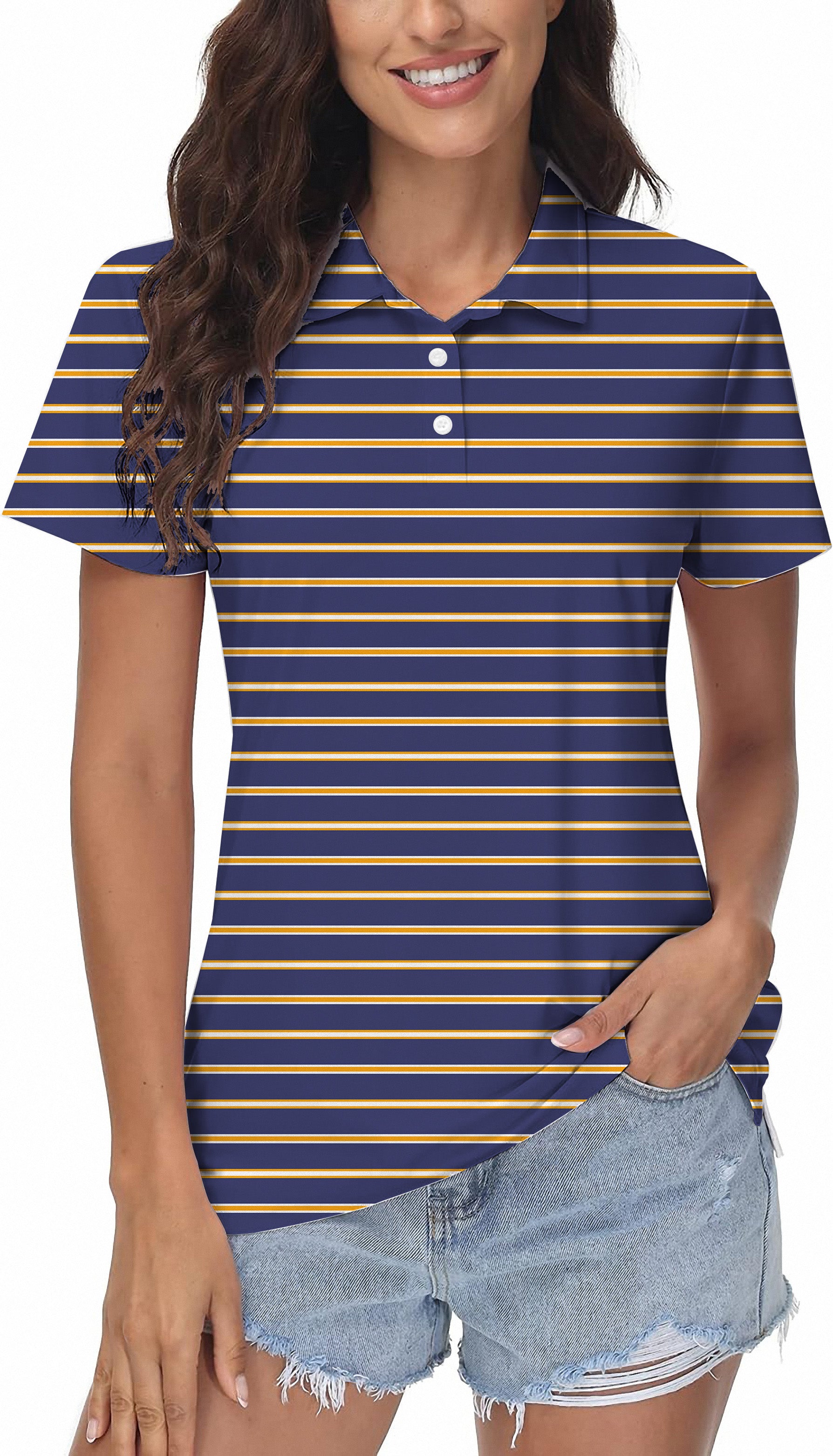Navy blue and orange stripes Women's Golf Polo limited edition
