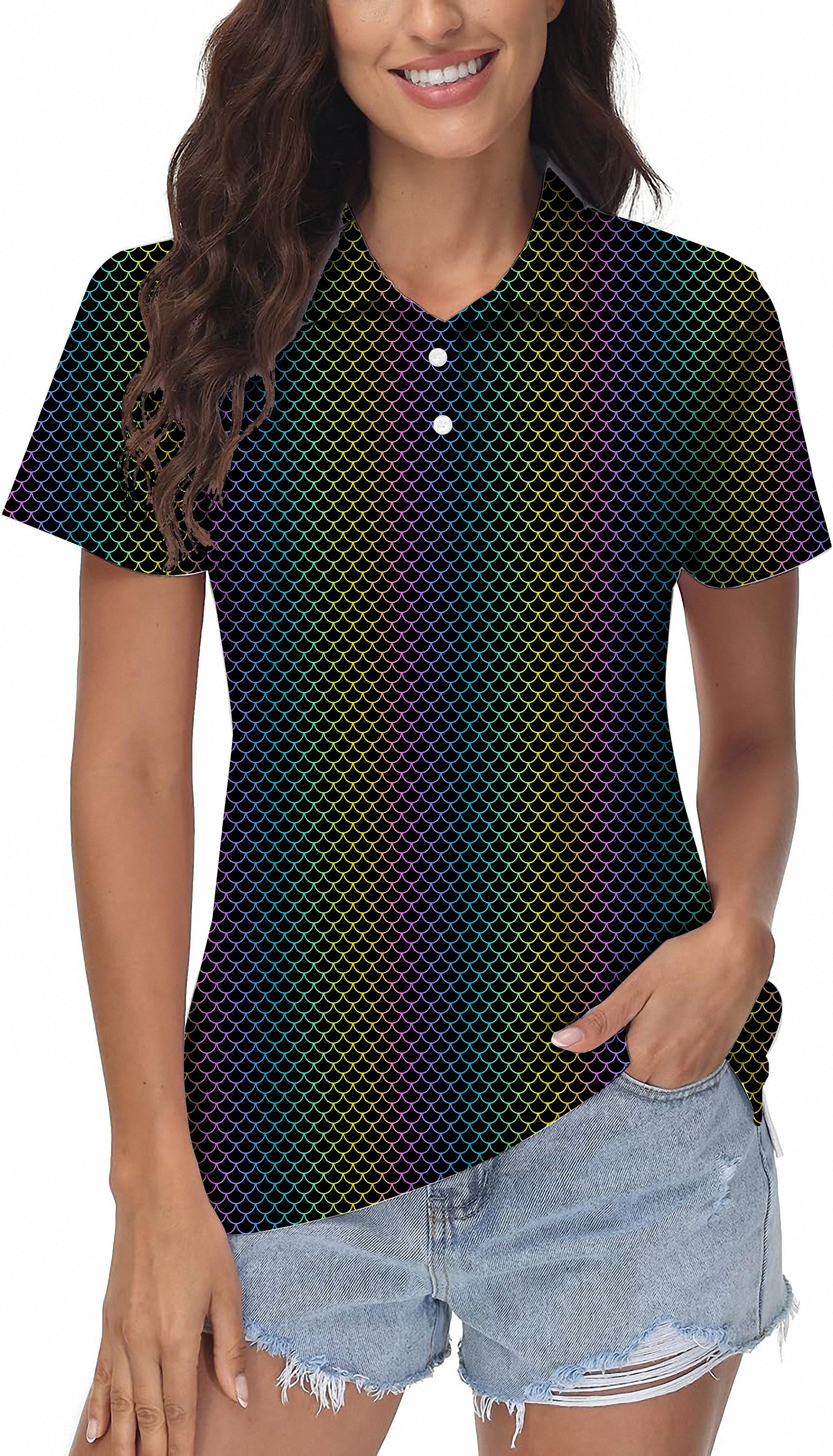 Fish scale gradient colorr Women's Golf Polo